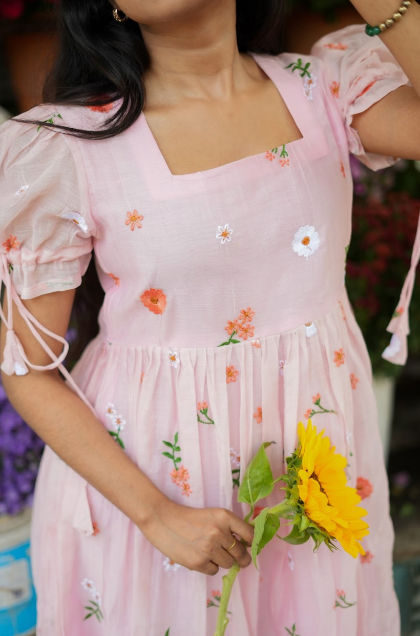 AYANA -Summer'26 (Peach Floral embroidered dress) VC735