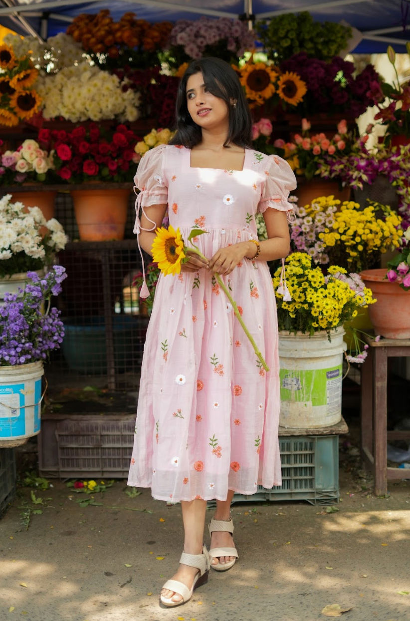 AYANA -Summer'26 (Peach Floral embroidered dress) VC735 AYANA -Summer'26 (Peach Floral embroidered dress) VC735