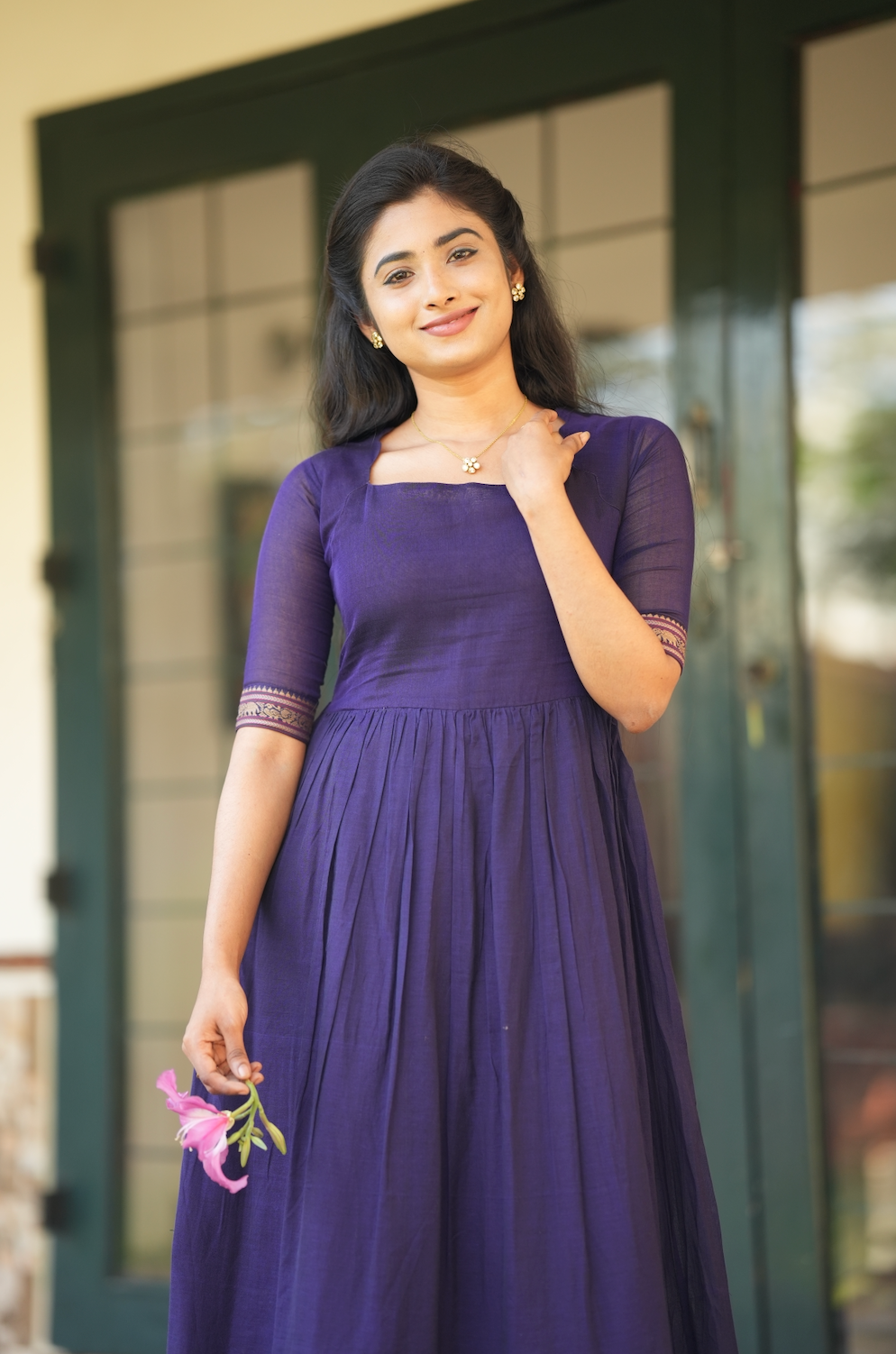 Bindhu – Violet Narayanpet Maxi Suit with Overcoat