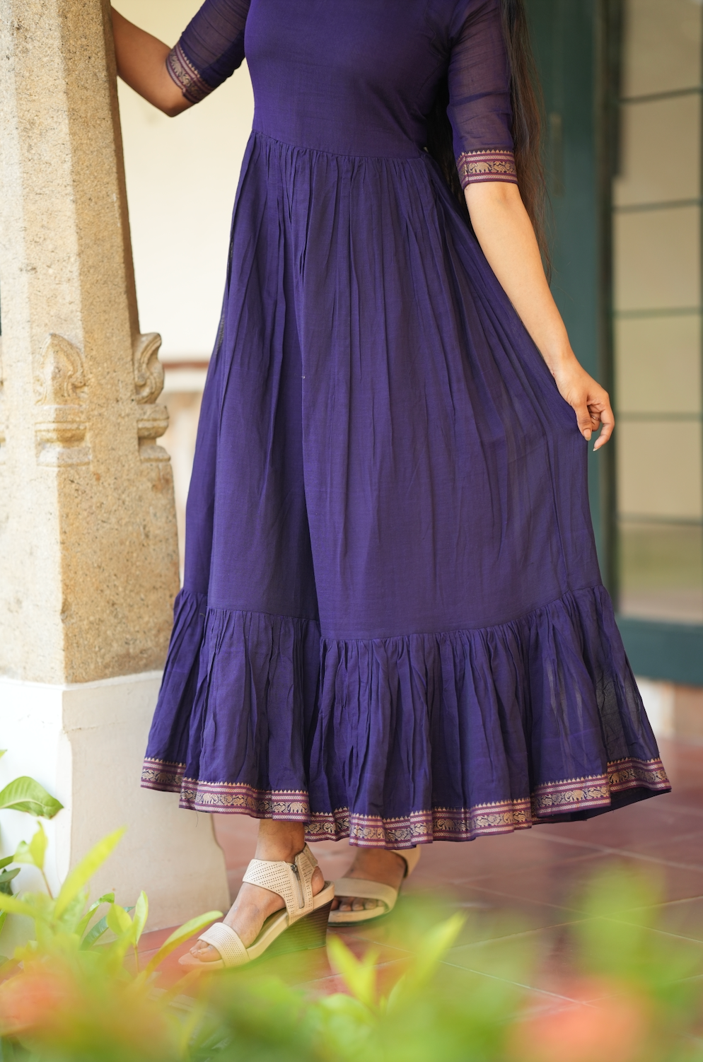 Bindhu – Violet Narayanpet Maxi Suit with Overcoat