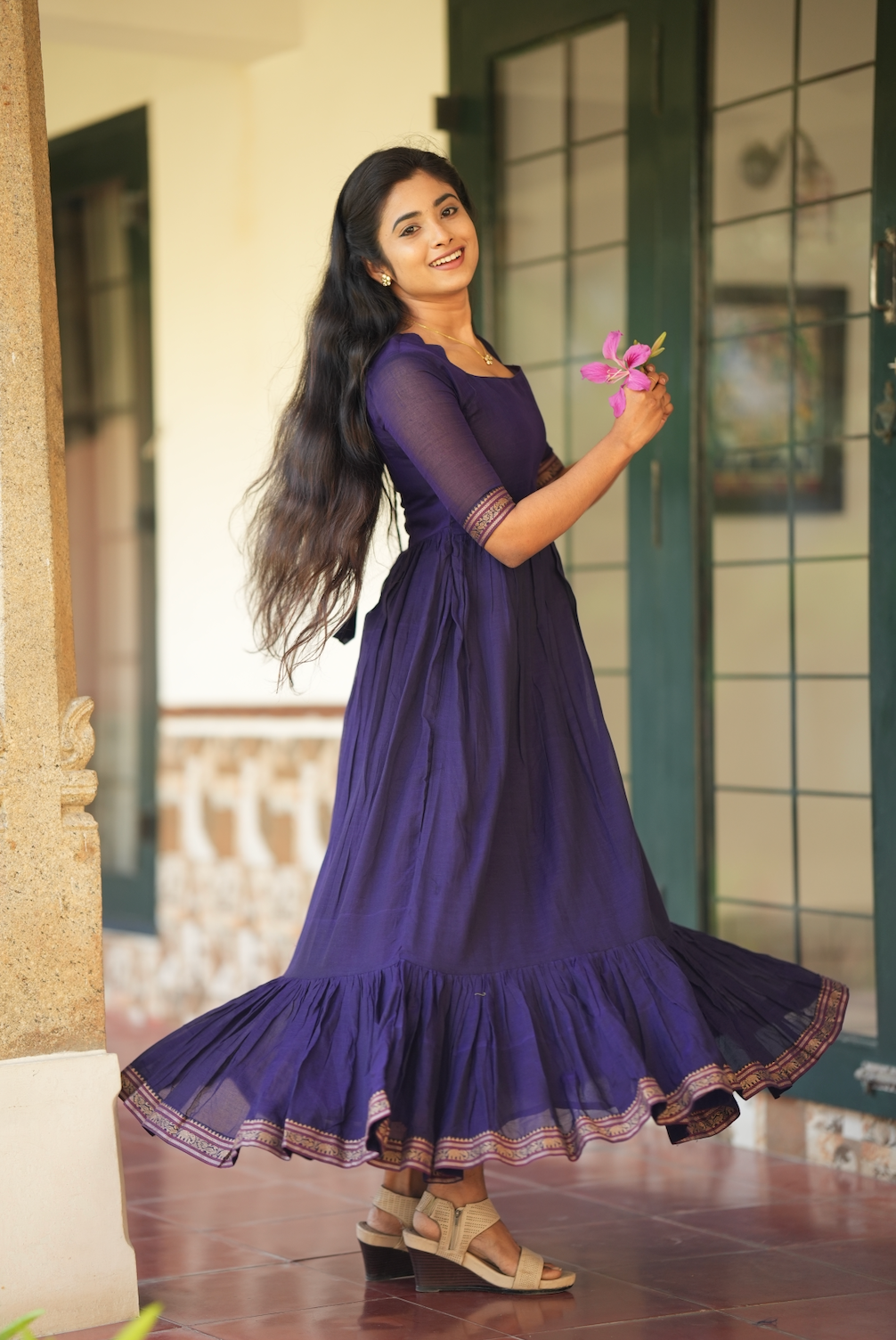 Bindhu – Violet Narayanpet Maxi Suit with Overcoat