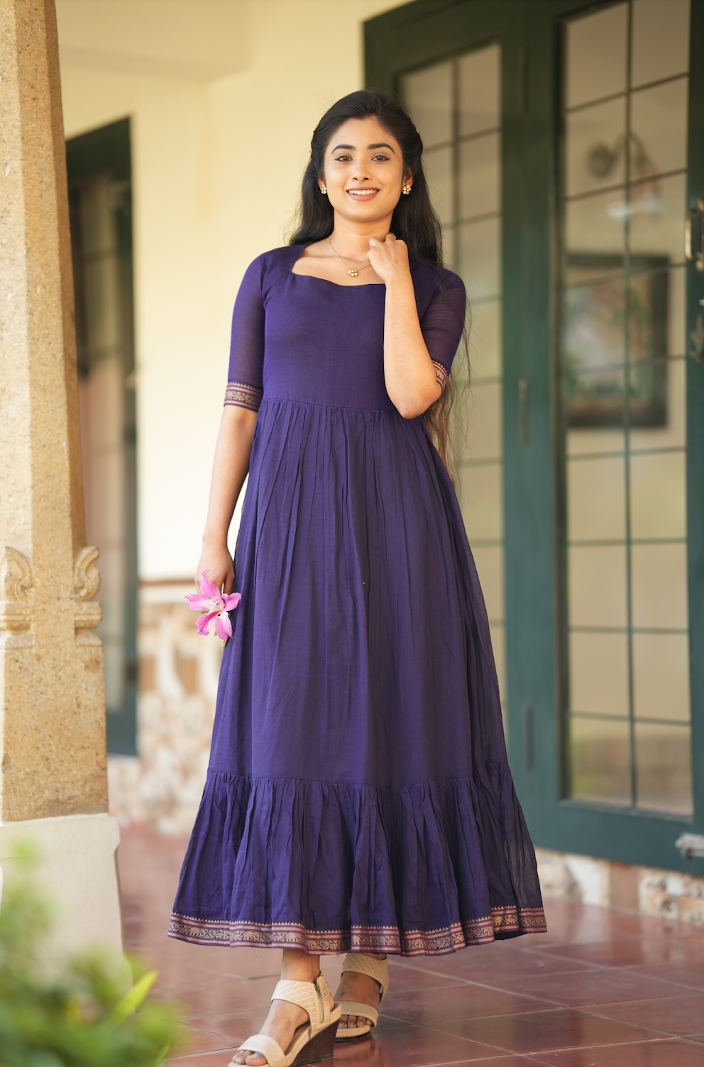 Bindhu – Violet Narayanpet Maxi Suit with Overcoat