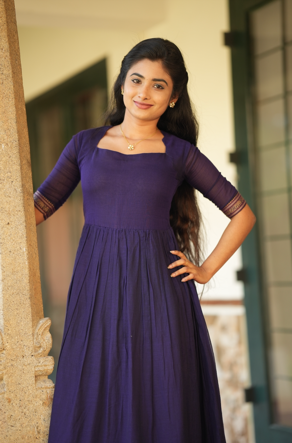 Bindhu – Violet Narayanpet Maxi Suit with Overcoat