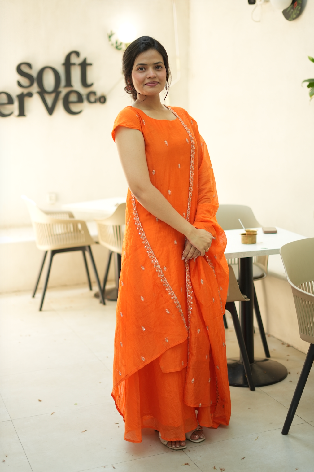 Pranitha – Orange Mal Chanderi Silk Embroidered Suit (VC984)