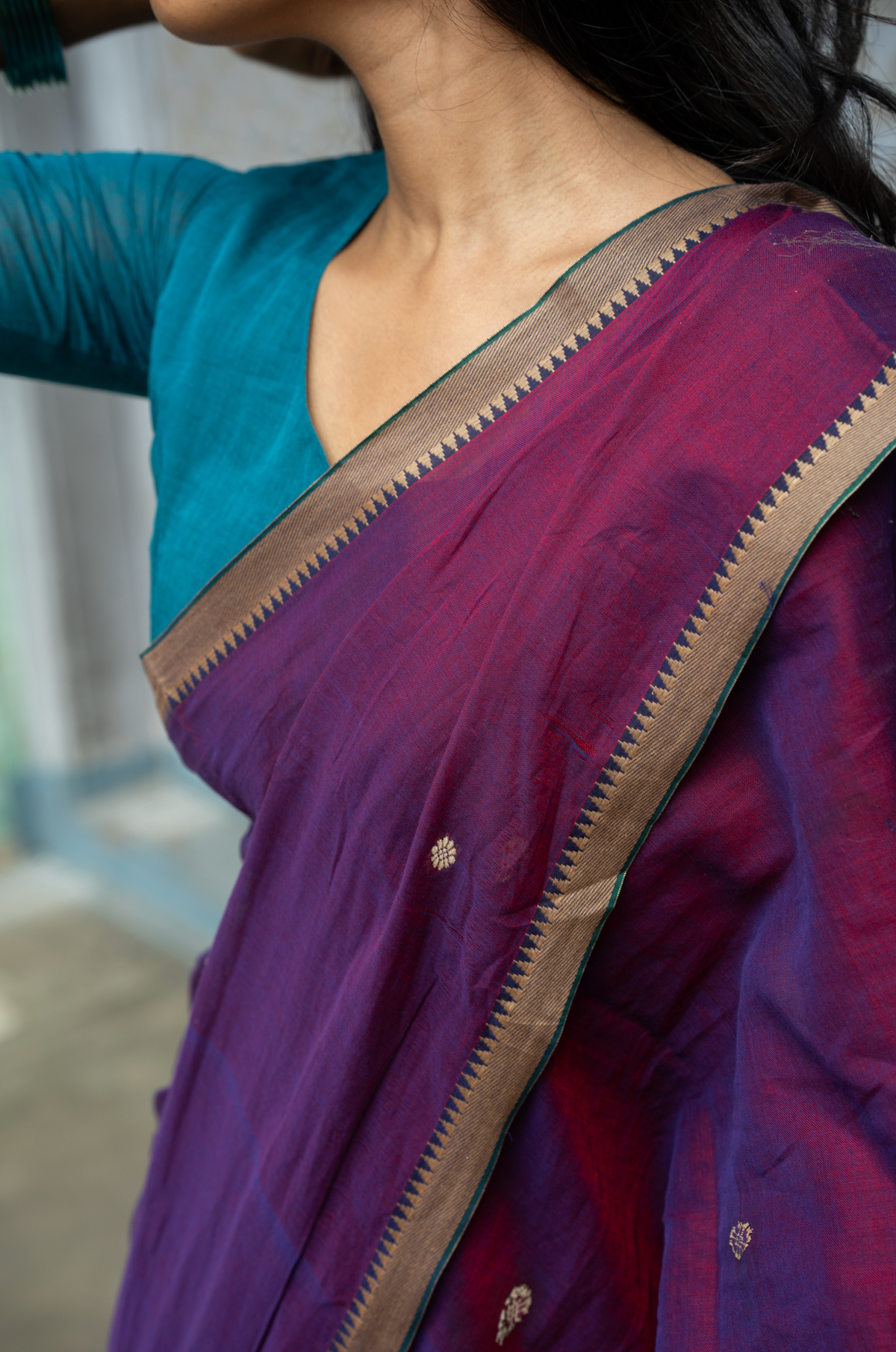 Teal mangalgiri cotton blouse (VCB003)