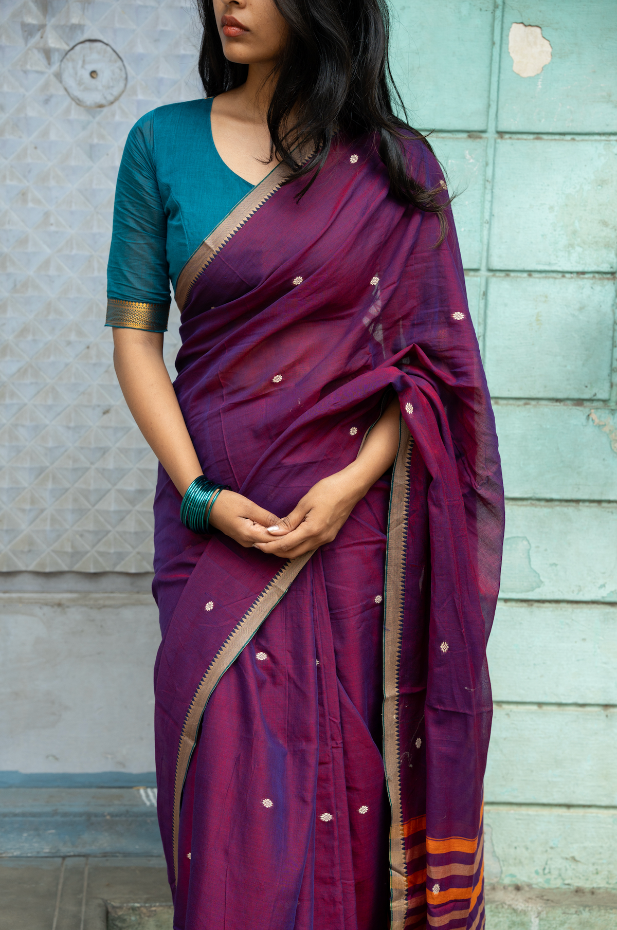 Teal mangalgiri cotton blouse (VCB003)
