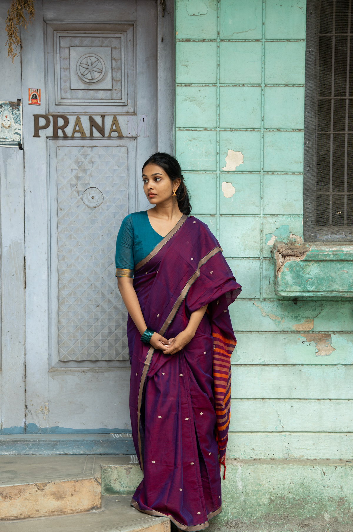 Teal mangalgiri cotton blouse (VCB003)