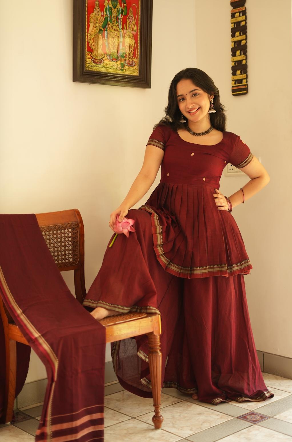 Malli – Maroon Narayanpet Handloom Sharara Set (VC1004)