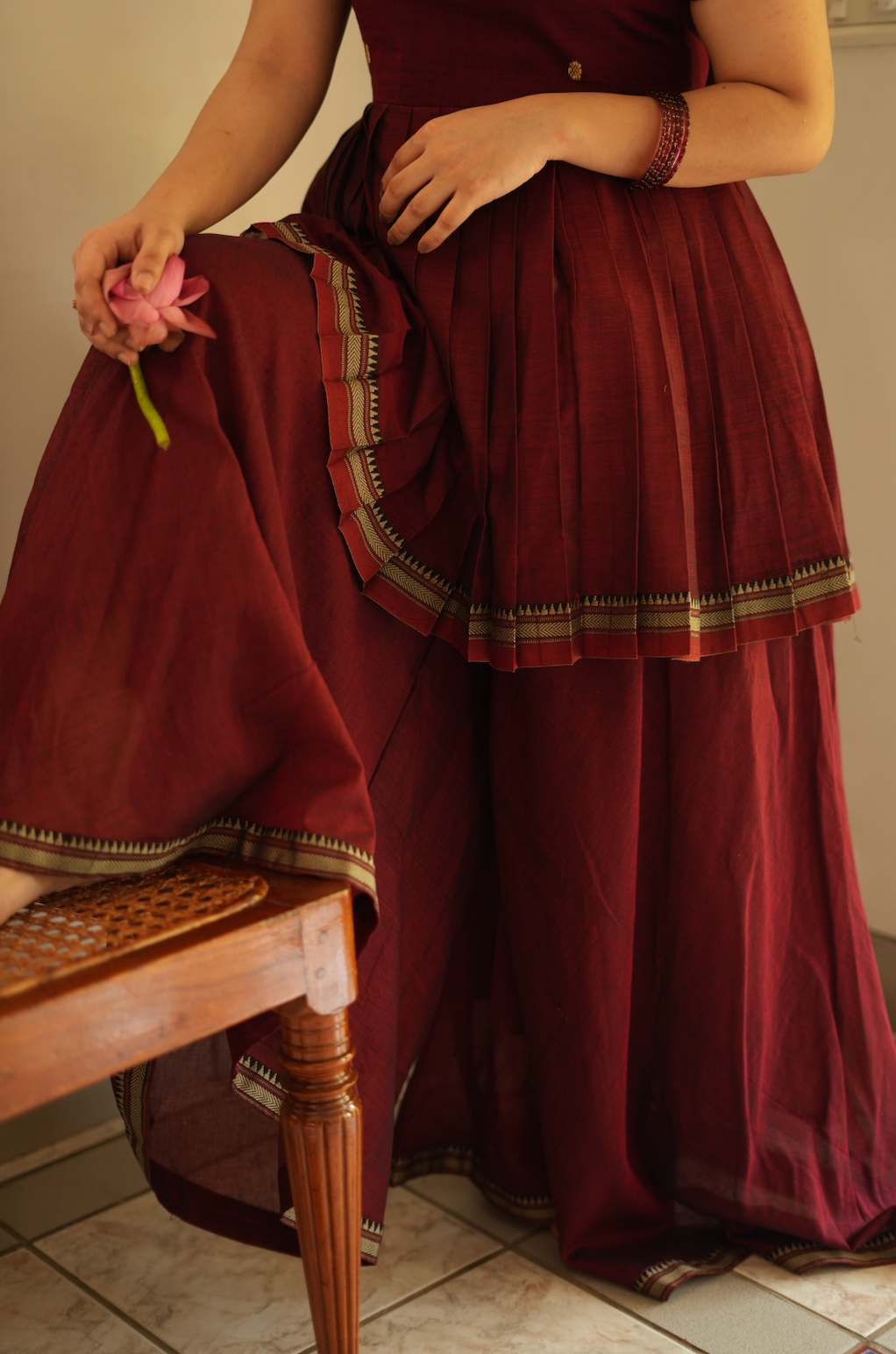 Malli – Maroon Narayanpet Handloom Sharara Set (VC1004)