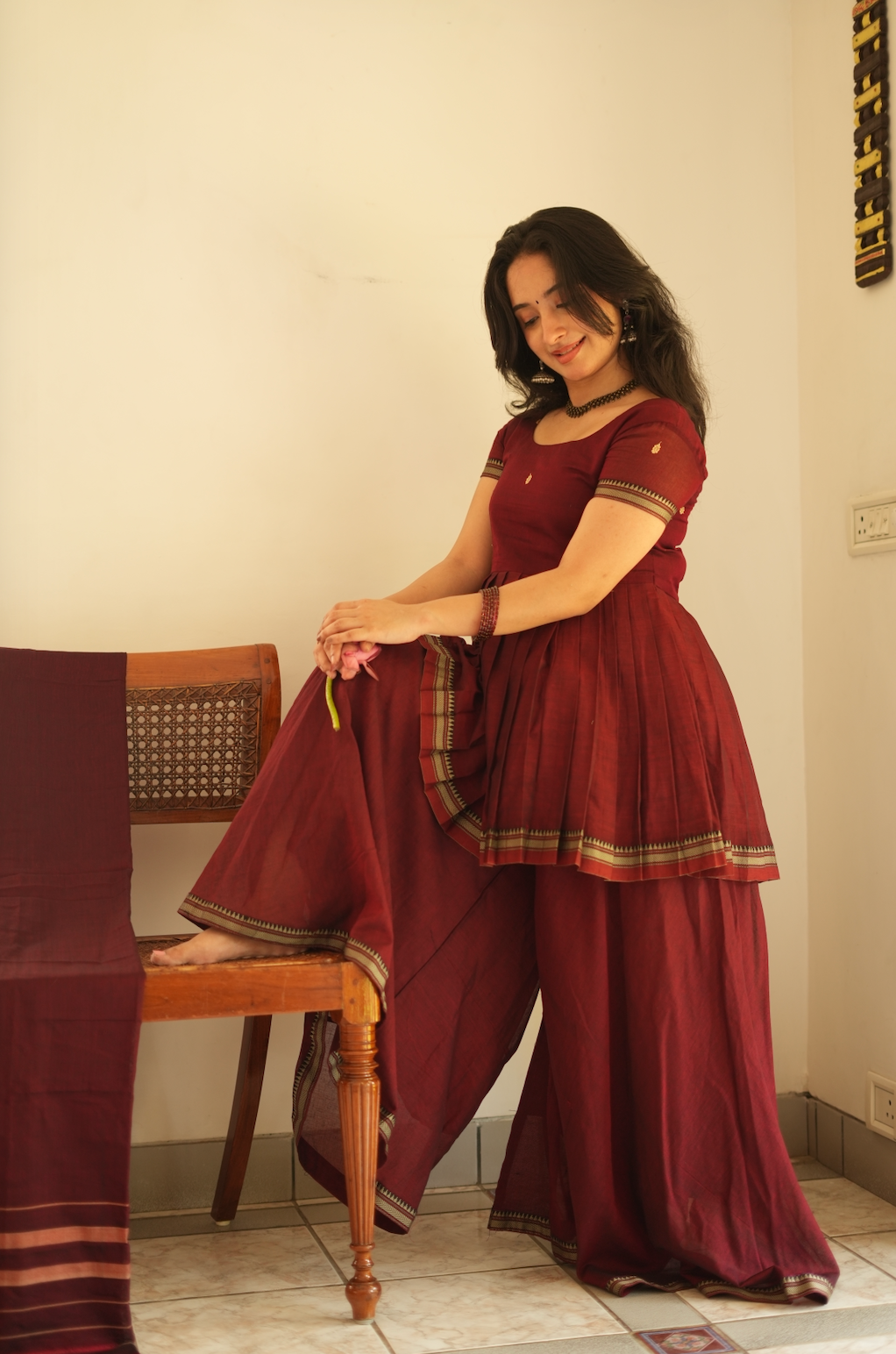 Malli – Maroon Narayanpet Handloom Sharara Set (VC1004)