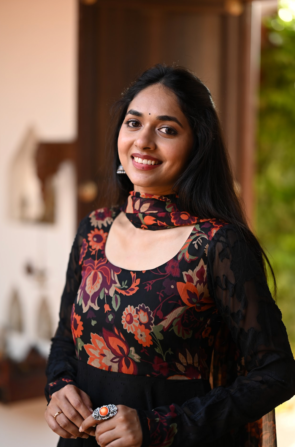 Black Kalamkari Dobby Anarkali Dress (VCD1017)
