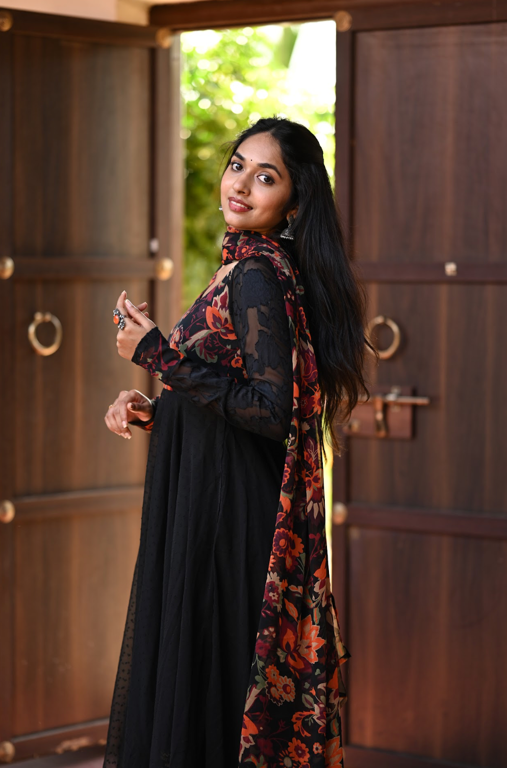 Black Kalamkari Dobby Anarkali Dress (VCD1017)