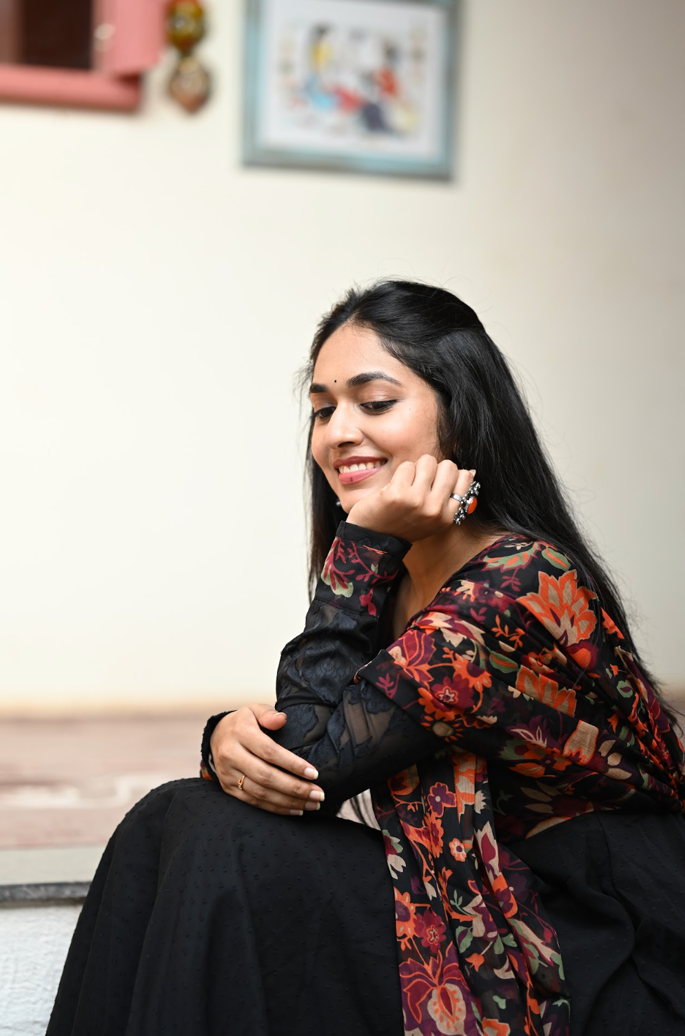 Black Kalamkari Dobby Anarkali Dress (VCD1017)