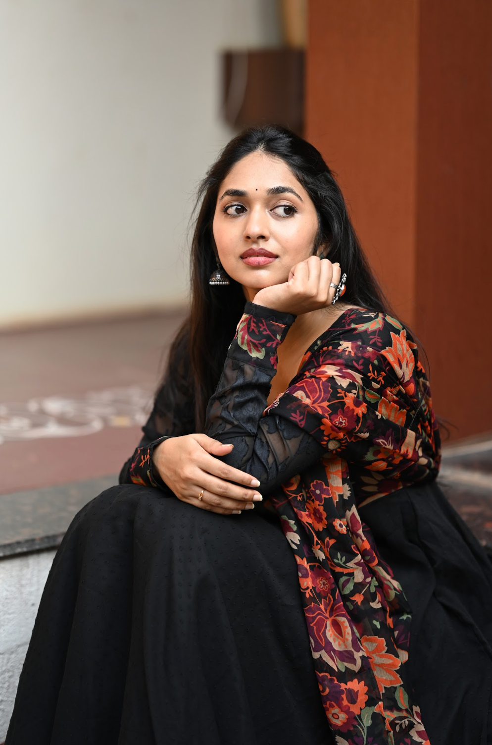 Black Kalamkari Dobby Anarkali Dress (VCD1017)