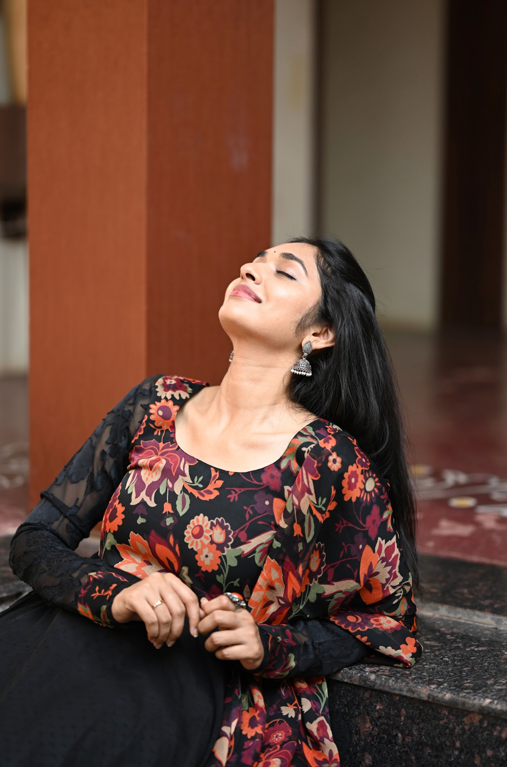Black Kalamkari Dobby Anarkali Dress (VCD1017)
