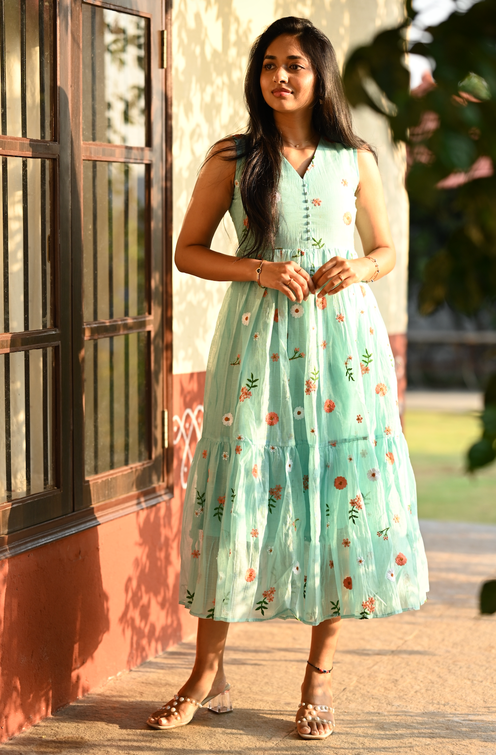 AYANA -Summer'26 (Blue  Floral embroidered dress) VC736 (Copy)