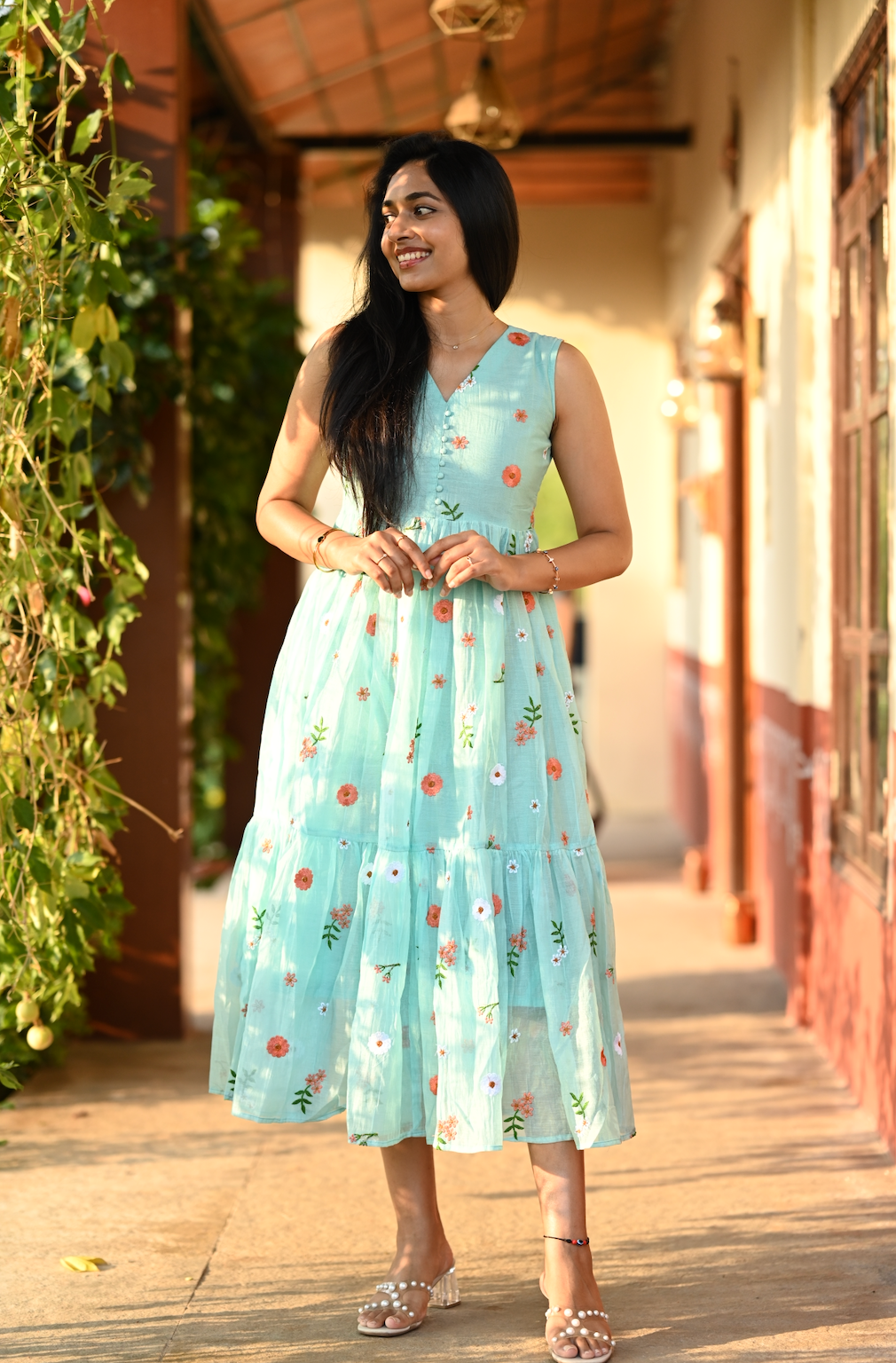 AYANA -Summer'26 (Blue  Floral embroidered dress) VC736 (Copy)