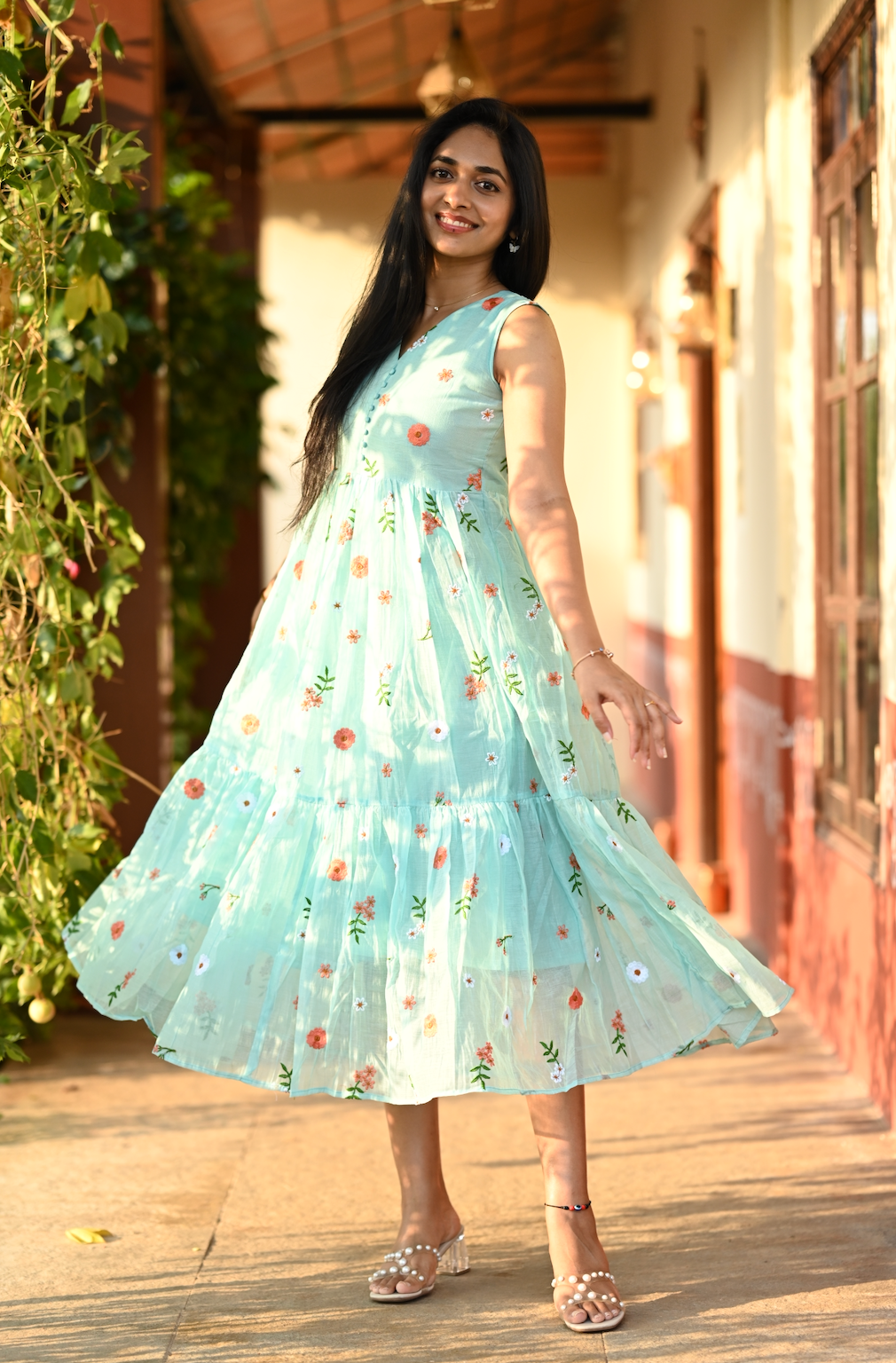 AYANA -Summer'26 (Blue  Floral embroidered dress) VC736 (Copy)