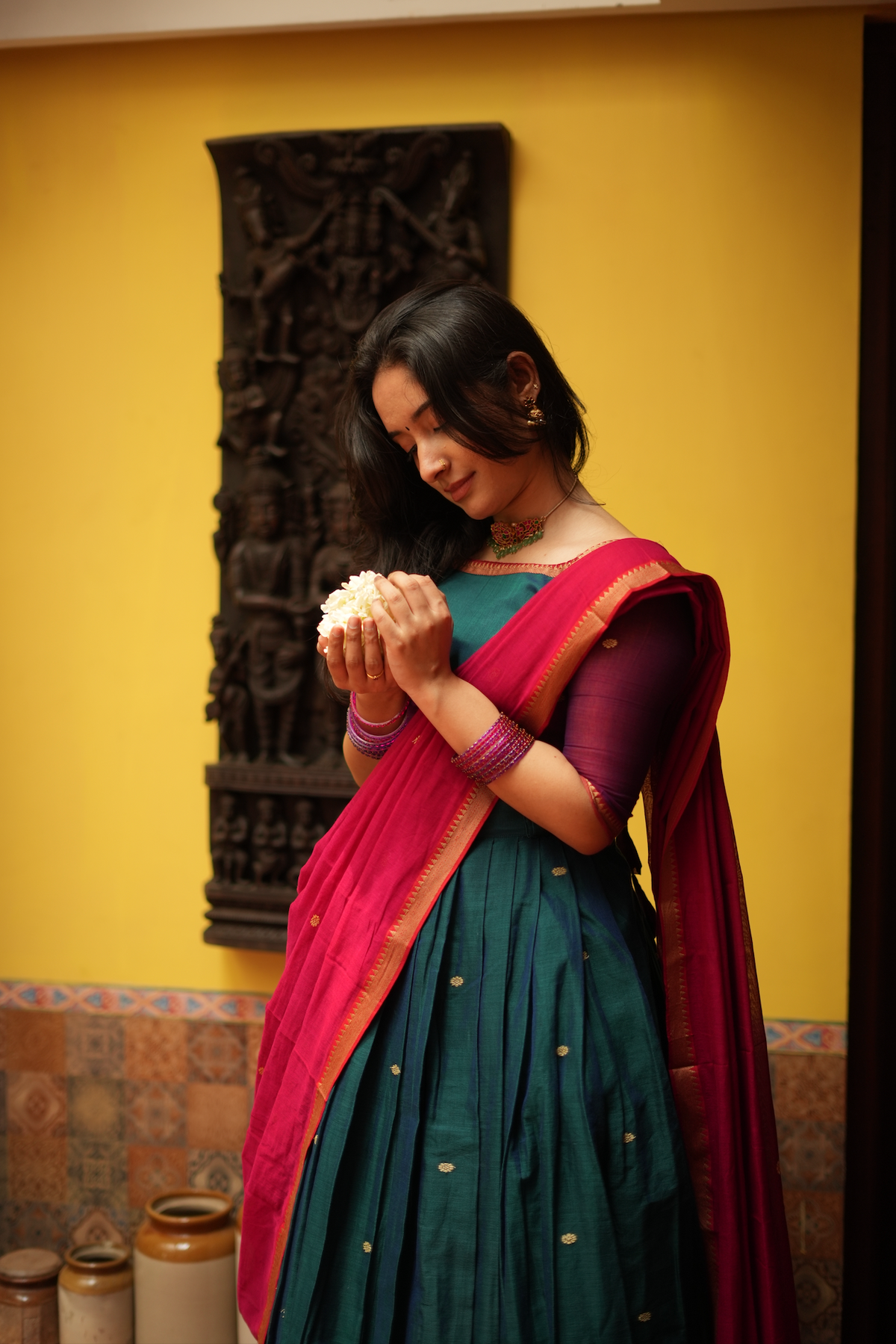 Maragadham – Handloom Narayanpet Cotton Half Saree Set (VC1025)
