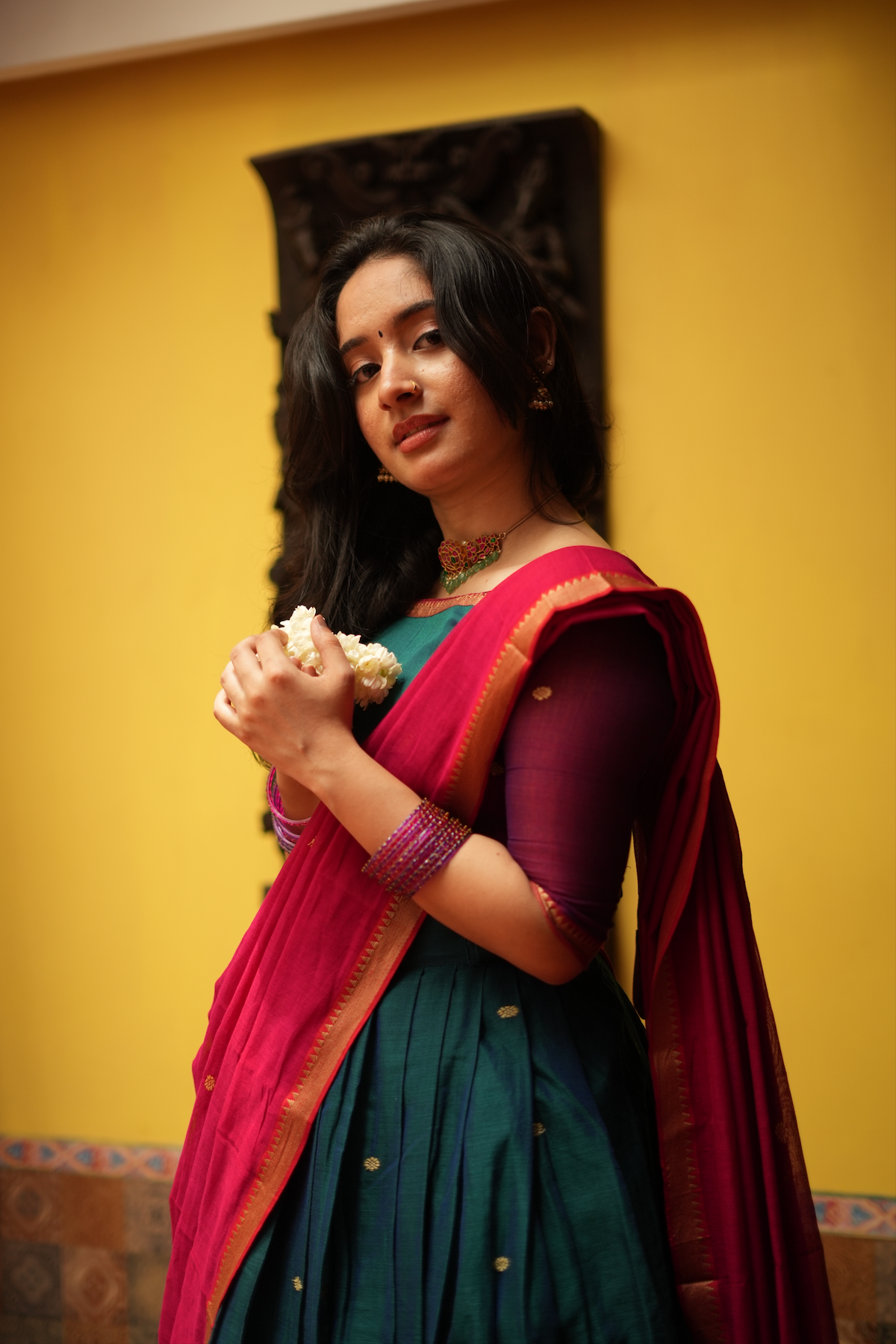 Maragadham – Handloom Narayanpet Cotton Half Saree Set (VC1025)