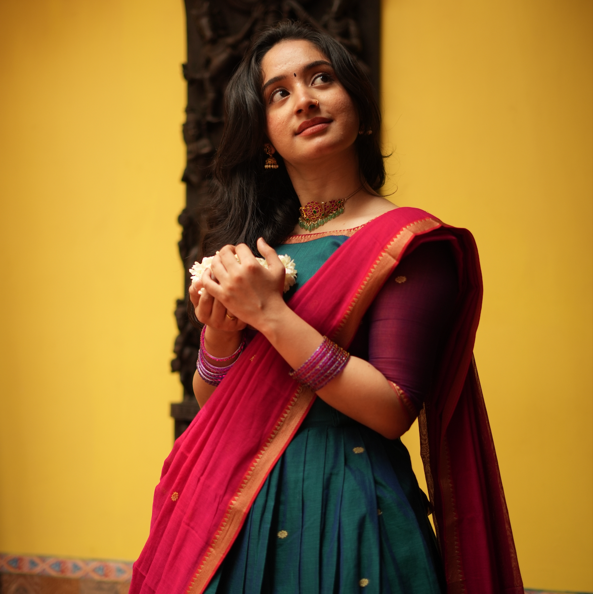 Maragadham – Handloom Narayanpet Cotton Half Saree Set (VC1025)