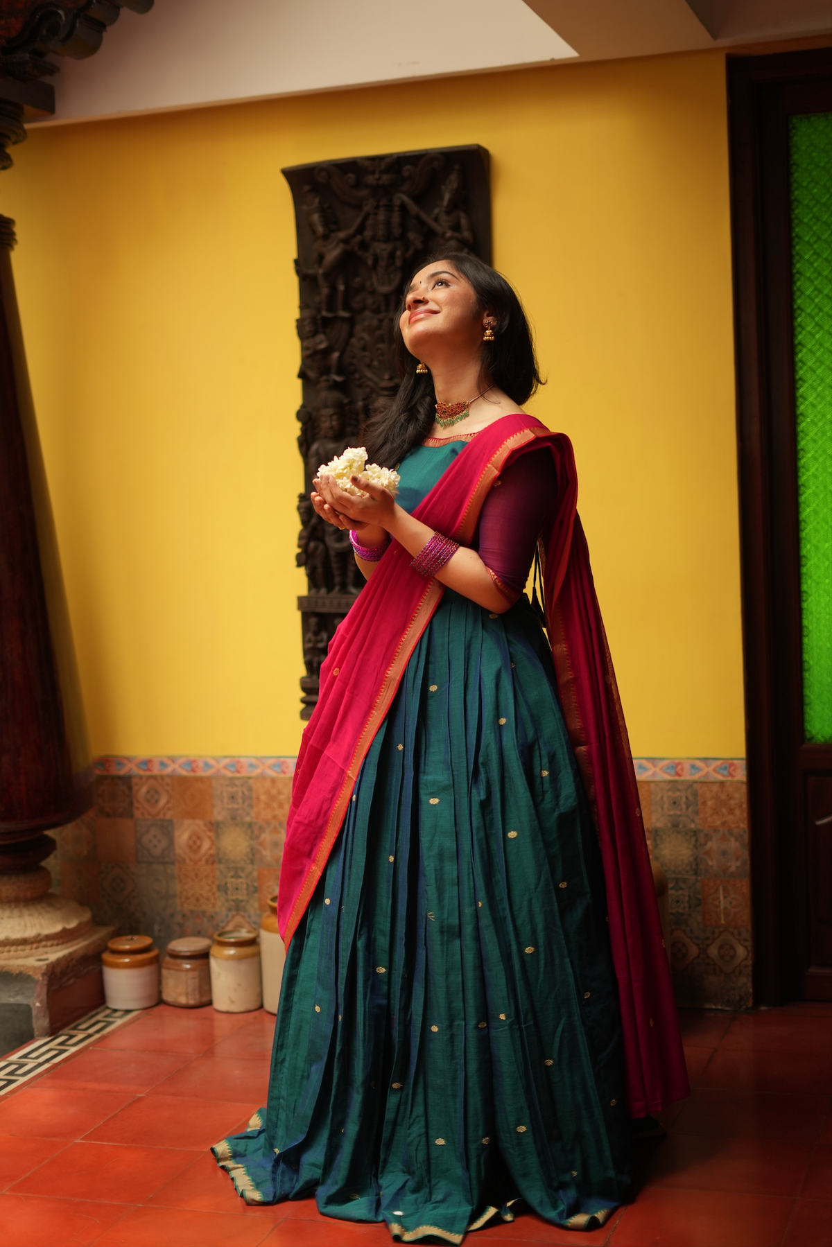 Maragadham – Handloom Narayanpet Cotton Half Saree Set (VC1025)