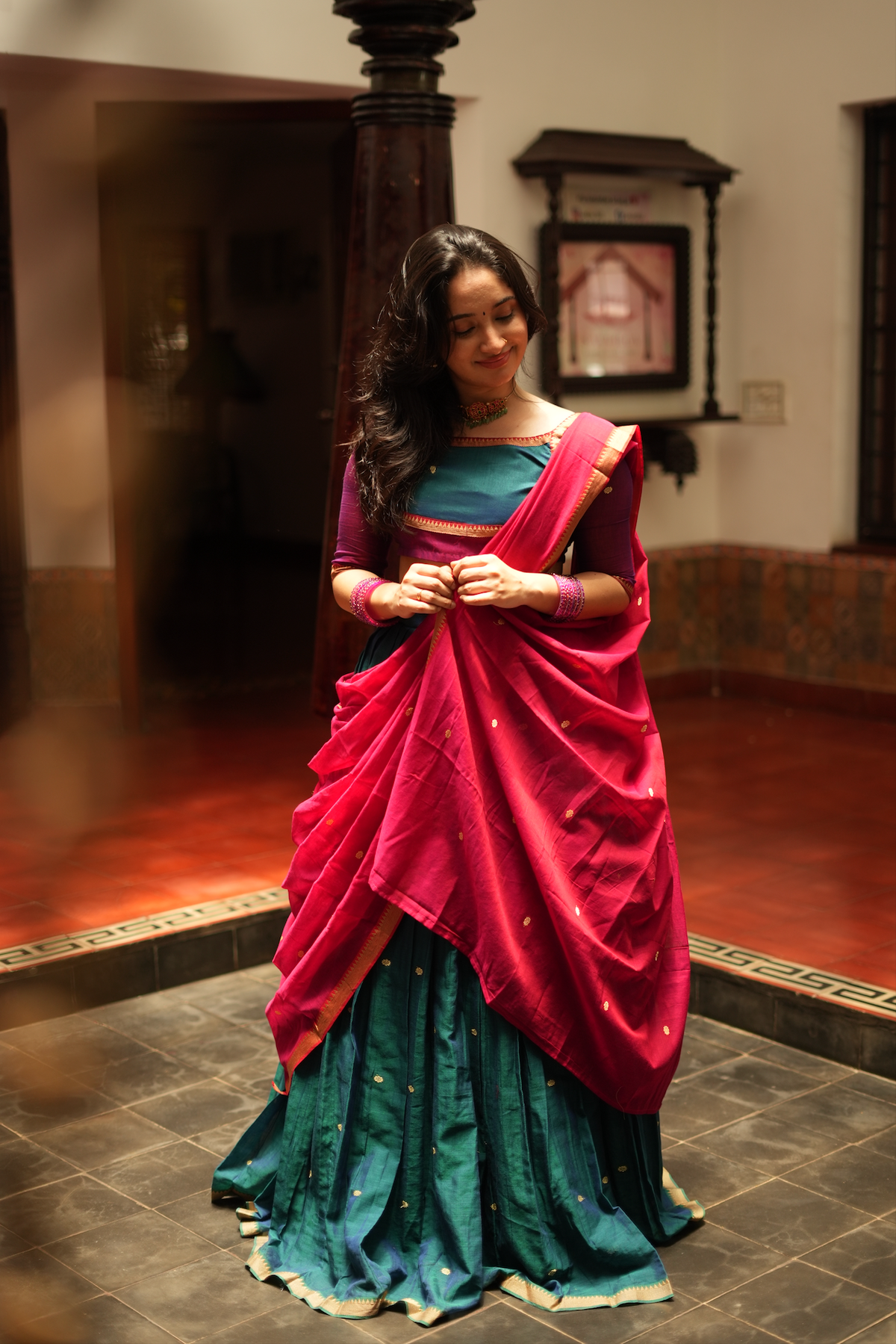 Maragadham – Handloom Narayanpet Cotton Half Saree Set (VC1025)