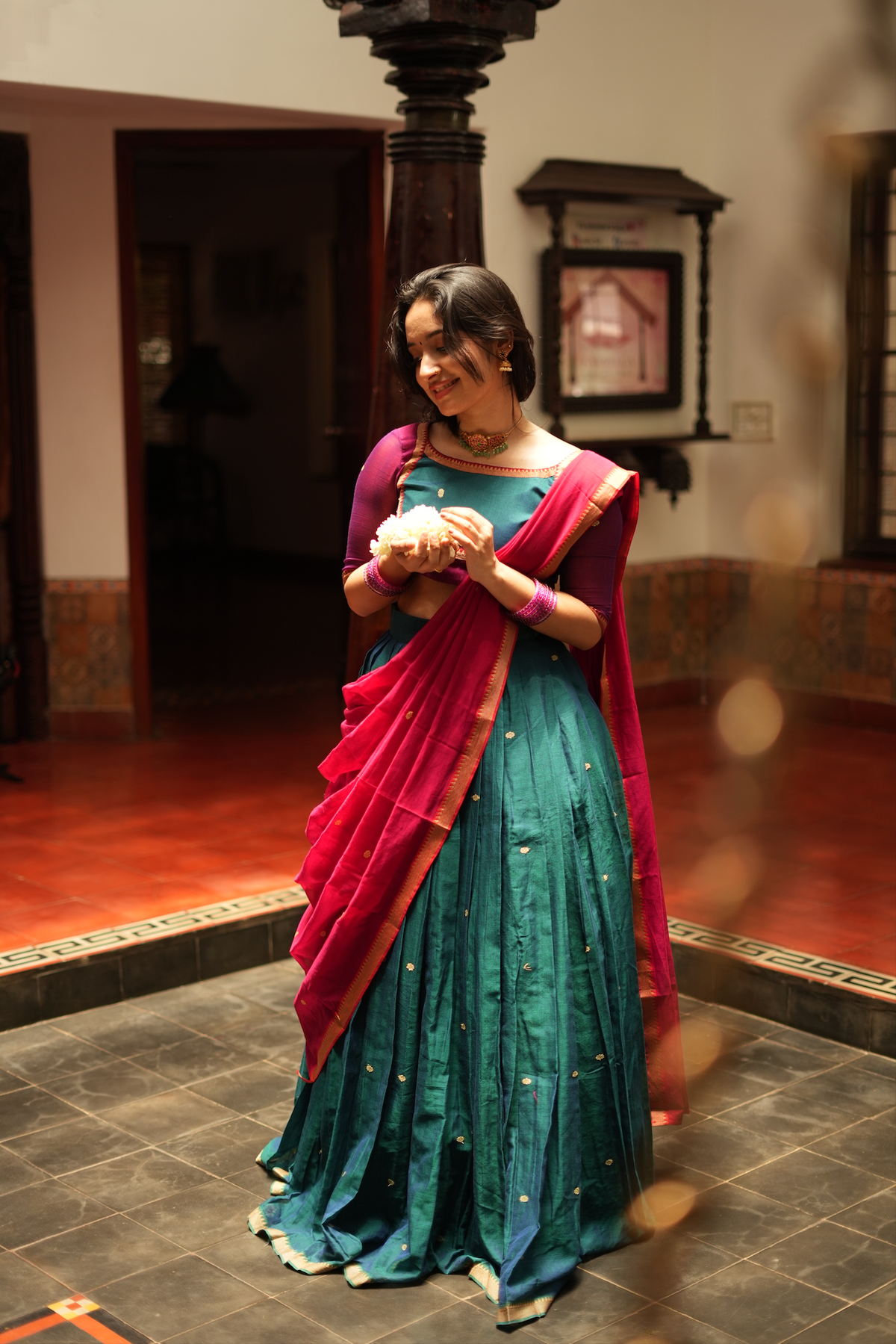 Maragadham – Handloom Narayanpet Cotton Half Saree Set (VC1025)