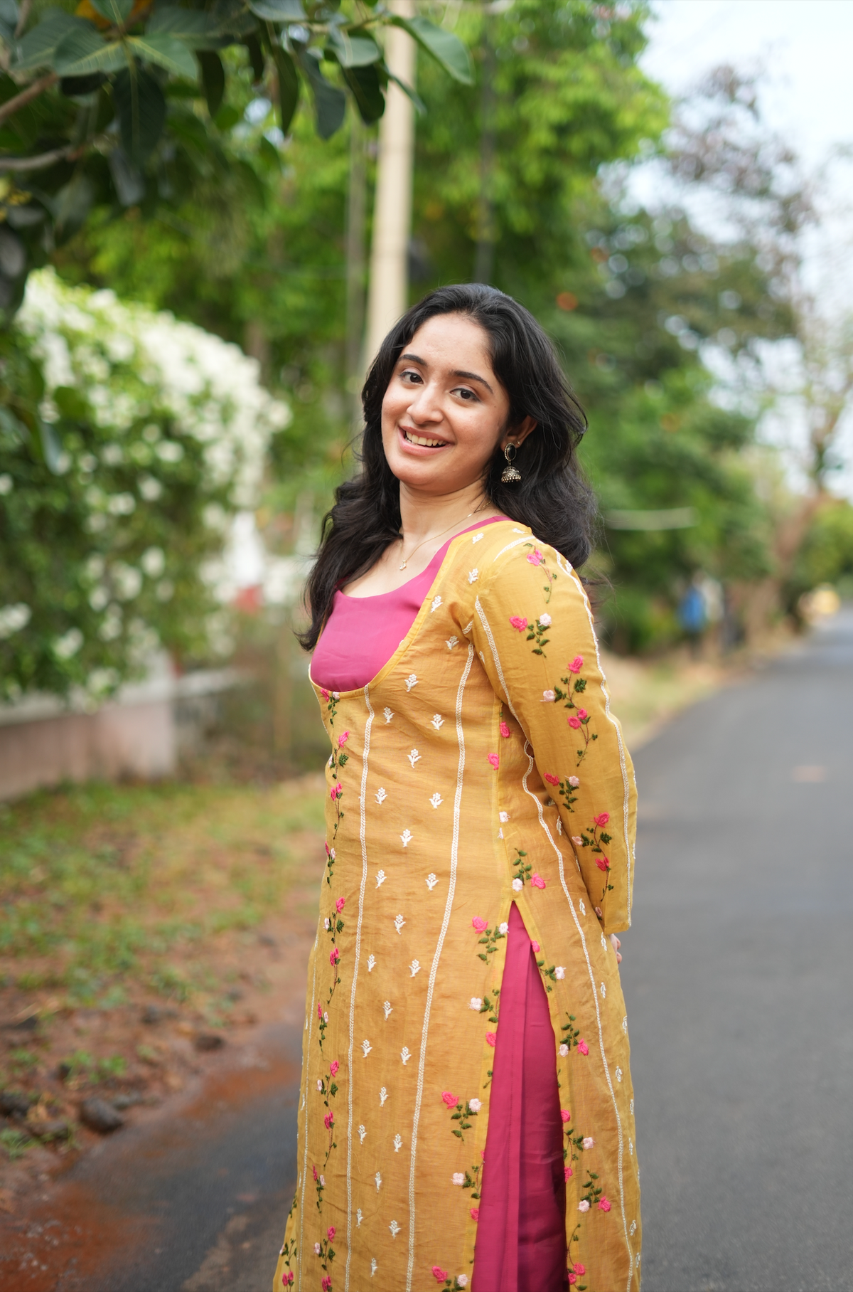 Monica – Pink Co-Ord Set with Yellow Shrug (VC1036)