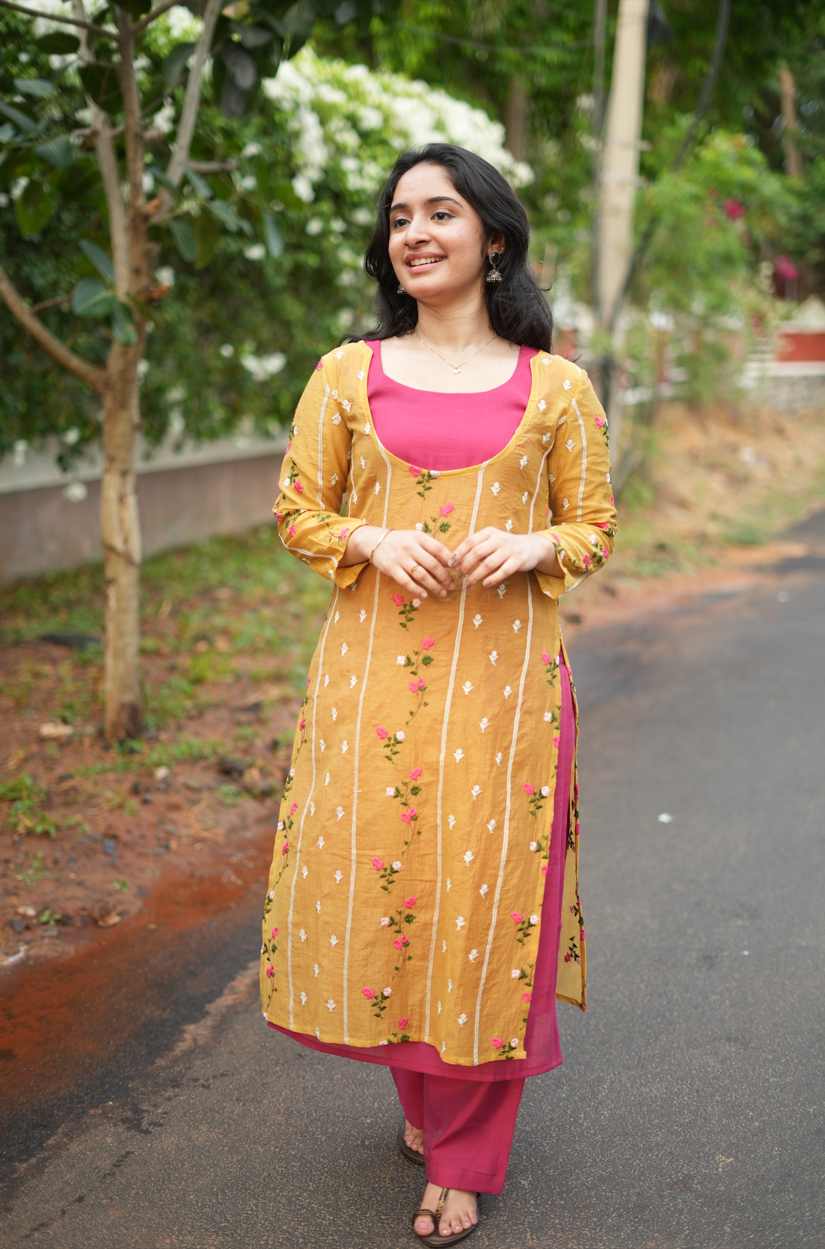 Monica – Pink Co-Ord Set with Yellow Shrug (VC1036)