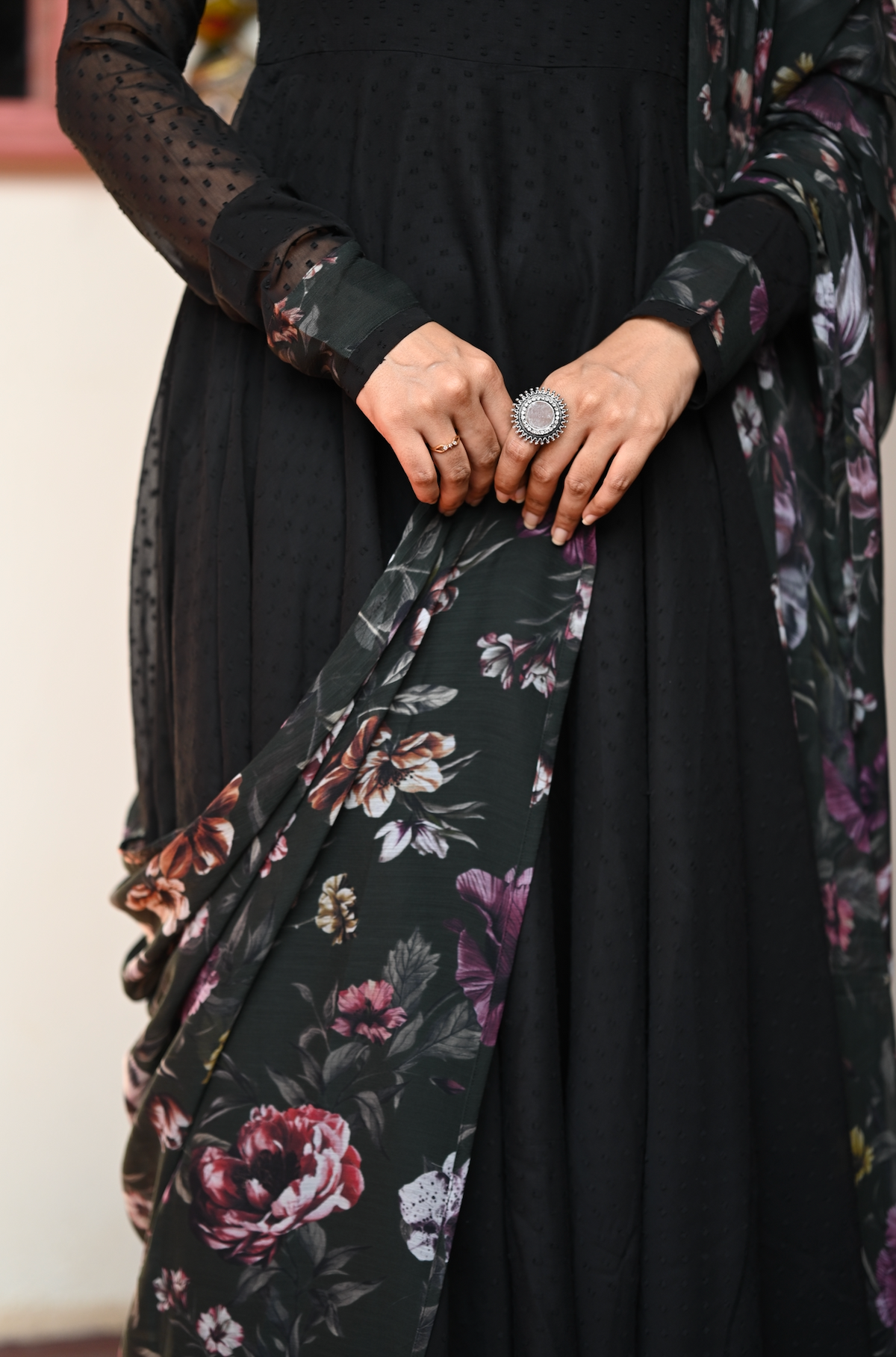 Black Kalamkari Dobby Anarkali Dress (VCD1018)