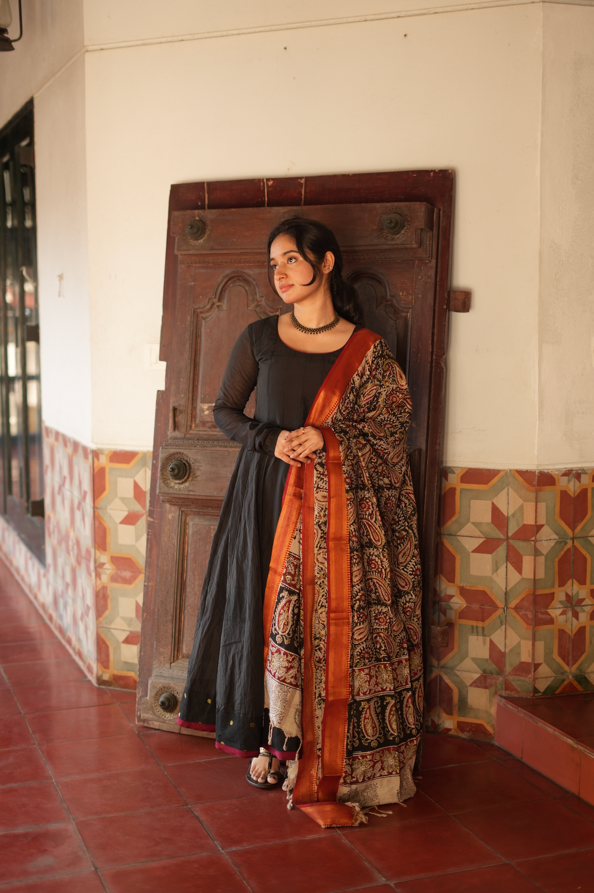 Nila – Black Chanderi Panel Anarkali with Kalamkari Dupatta
