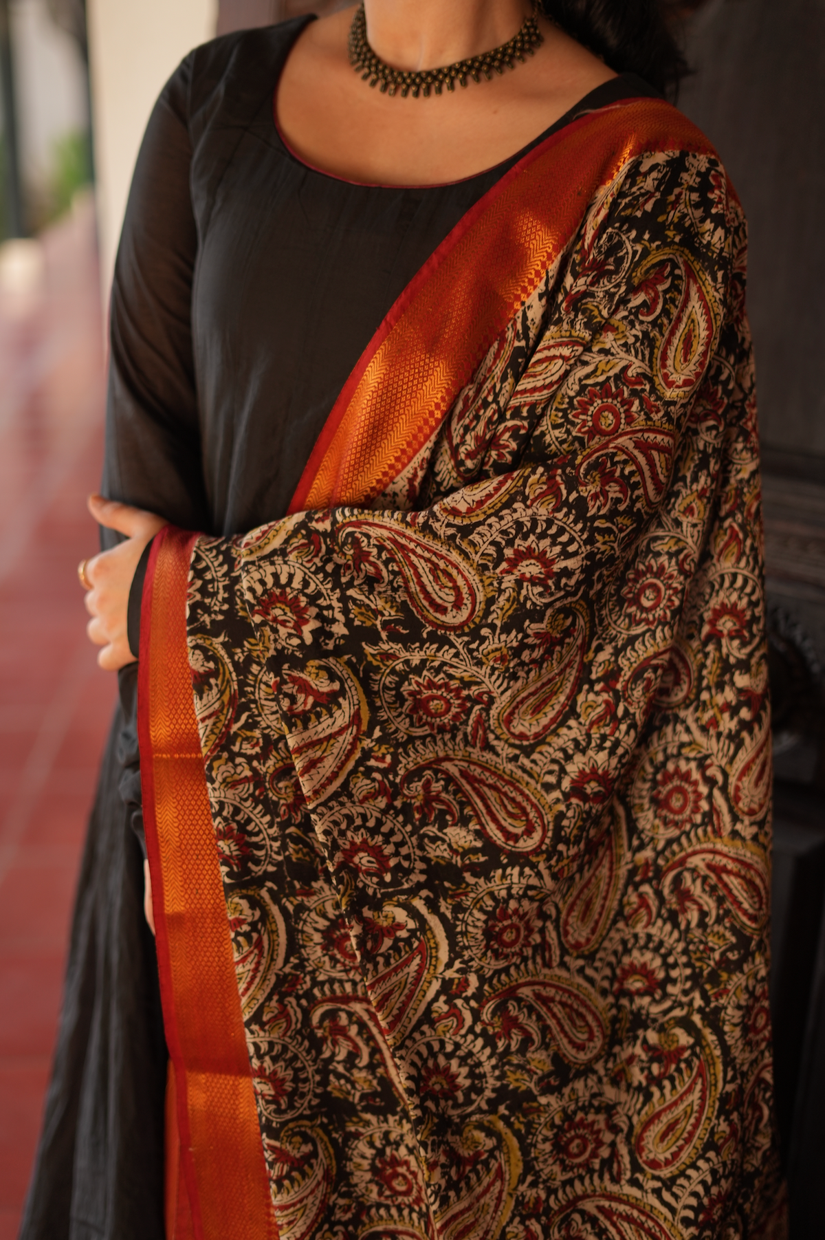 Nila – Black Chanderi Panel Anarkali with Kalamkari Dupatta