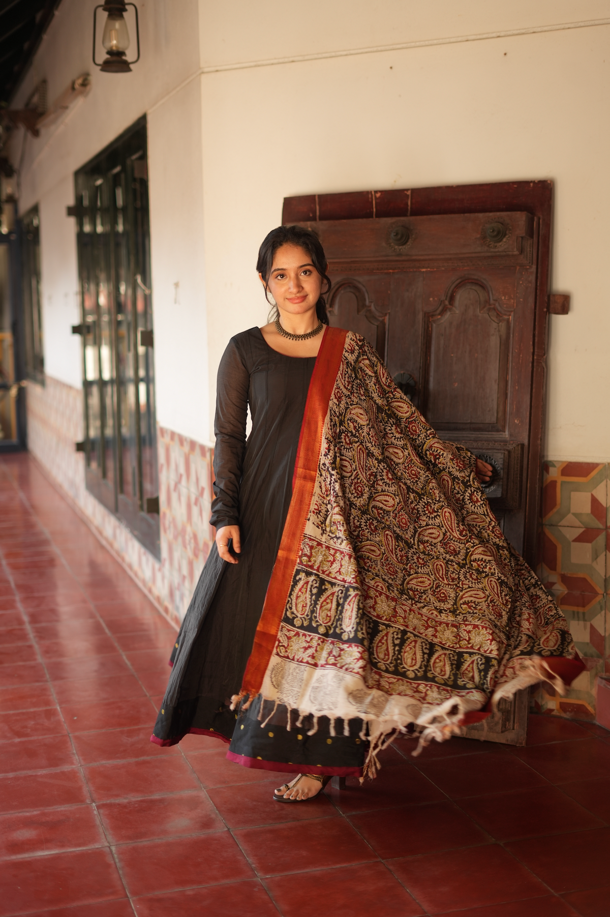 Nila – Black Chanderi Panel Anarkali with Kalamkari Dupatta