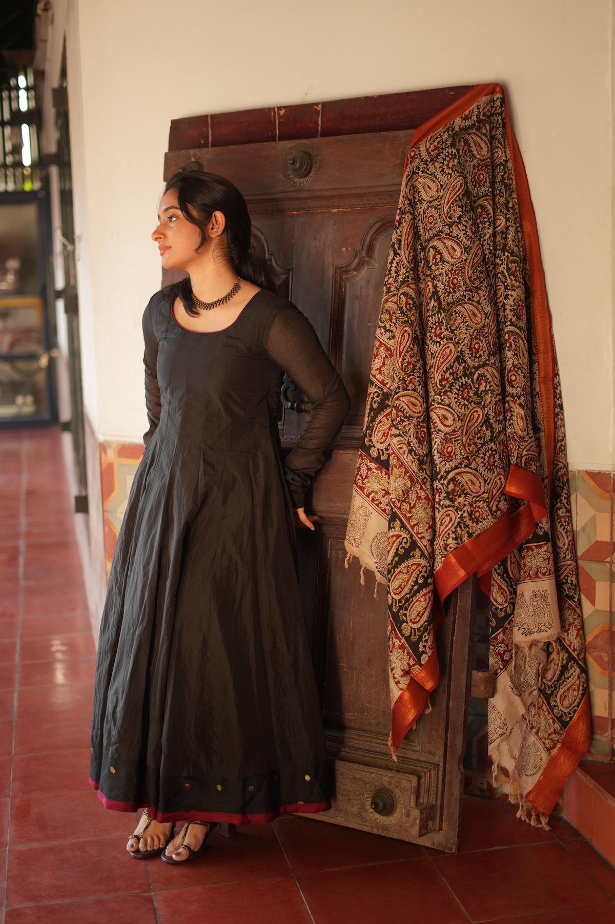 Nila – Black Chanderi Panel Anarkali with Kalamkari Dupatta