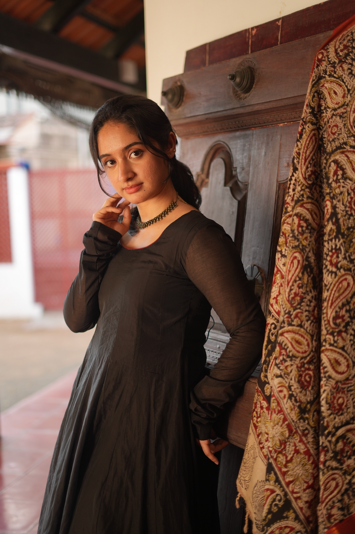 Nila – Black Chanderi Panel Anarkali with Kalamkari Dupatta