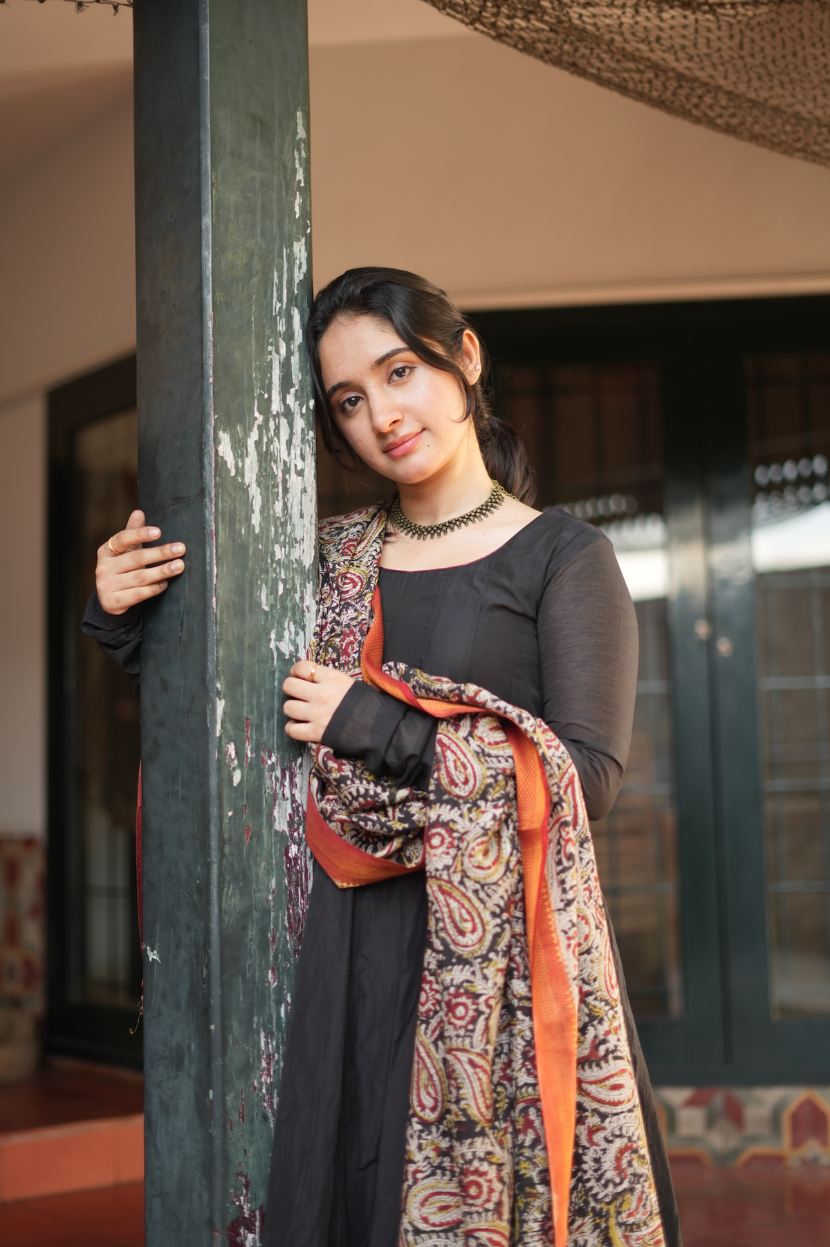 Nila – Black Chanderi Panel Anarkali with Kalamkari Dupatta