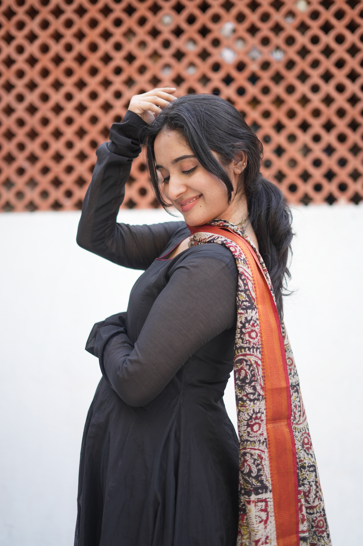 Nila – Black Chanderi Panel Anarkali with Kalamkari Dupatta
