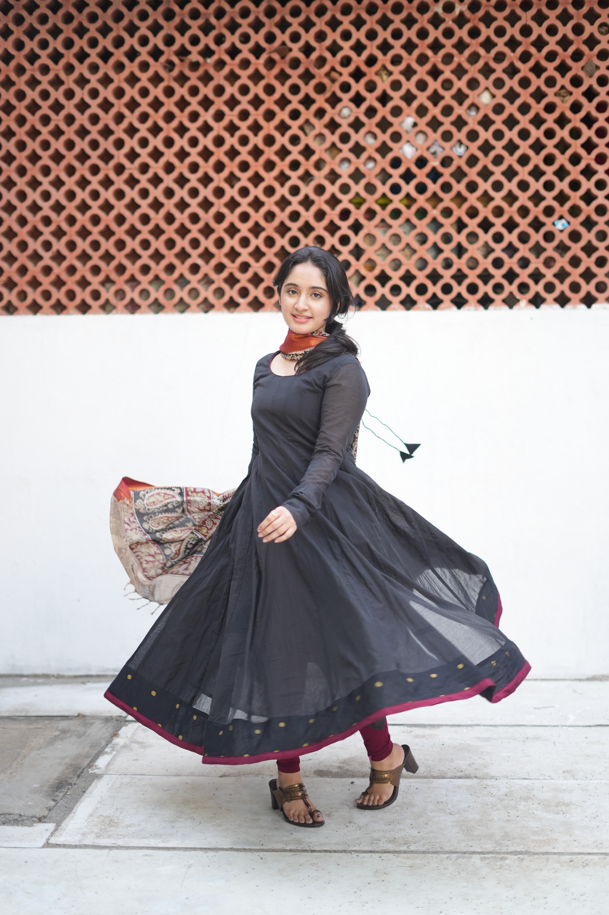 Nila – Black Chanderi Panel Anarkali with Kalamkari Dupatta