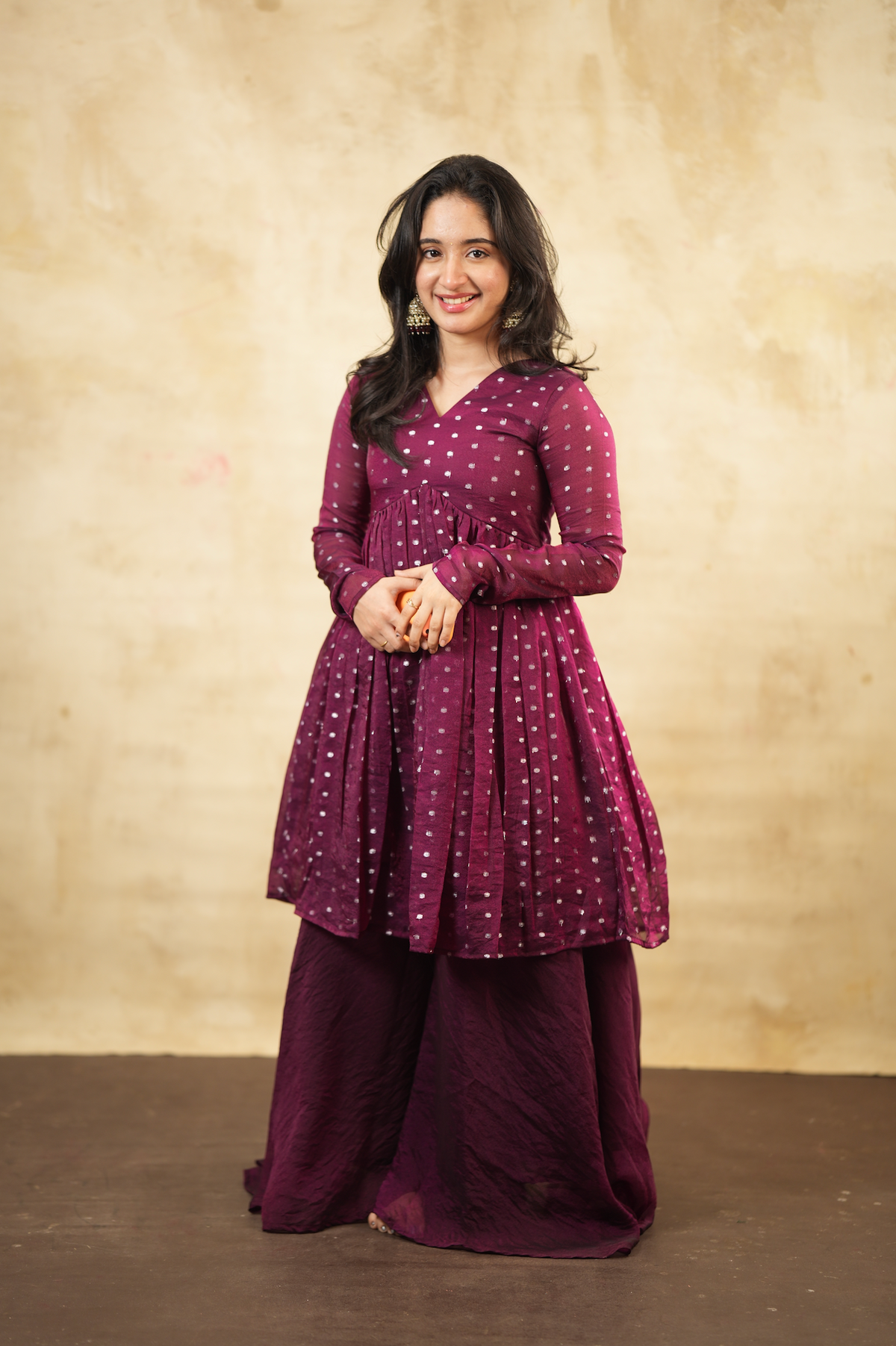 Ruby Wine – Tissue Sharara Set with Dupatta (VC1046)