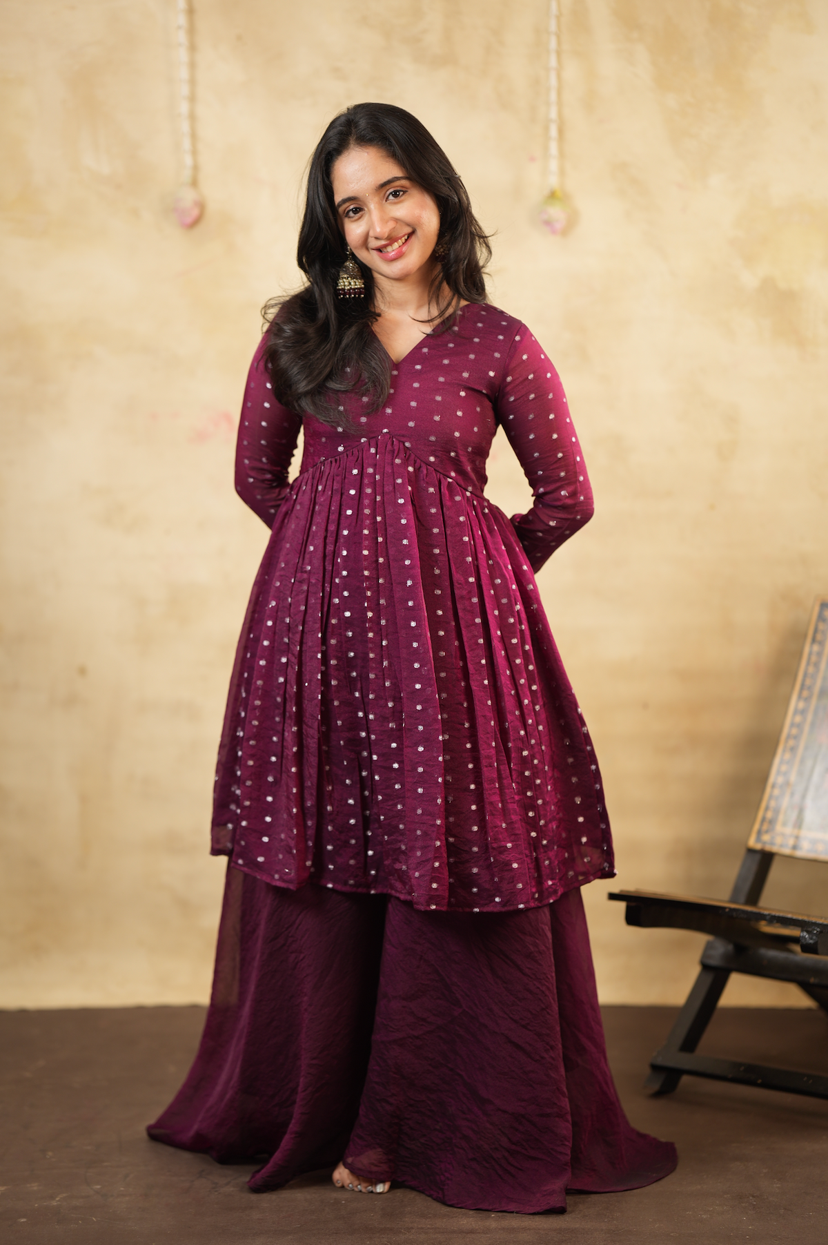 Ruby Wine – Tissue Sharara Set with Dupatta (VC1046)