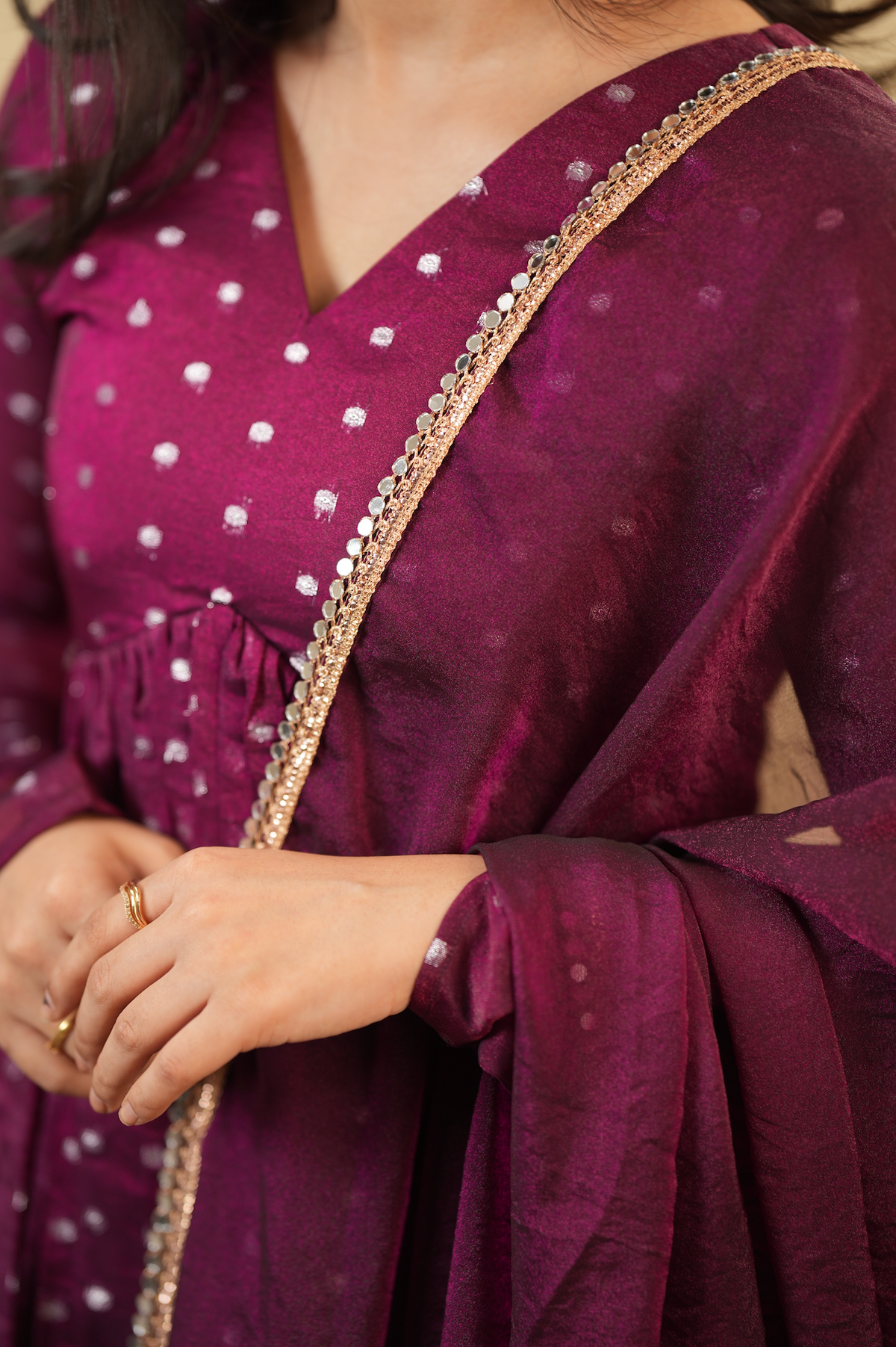 Ruby Wine – Tissue Sharara Set with Dupatta (VC1046)