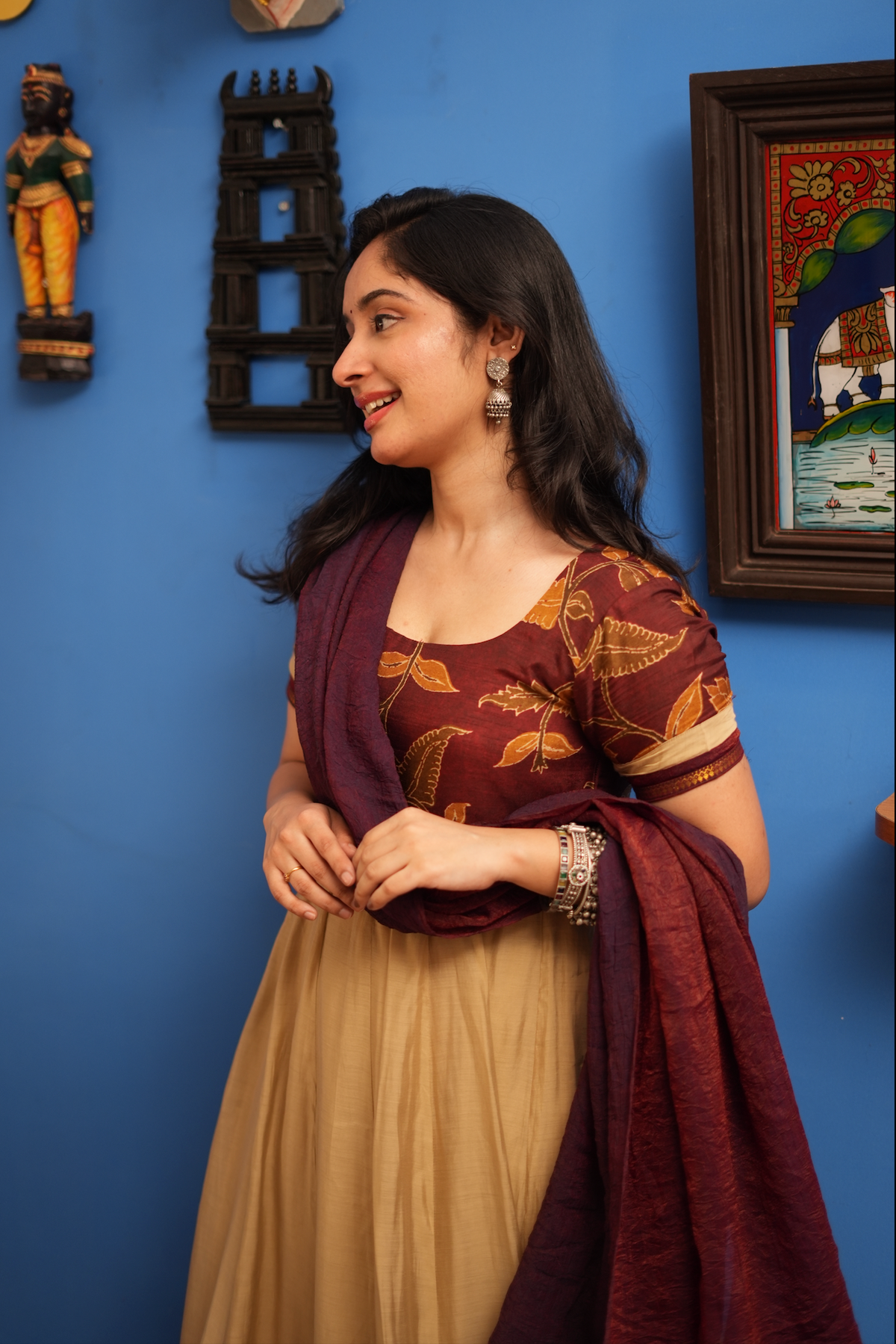Swarna Leela – Dola Silk Anarkali with Maroon Dupatta