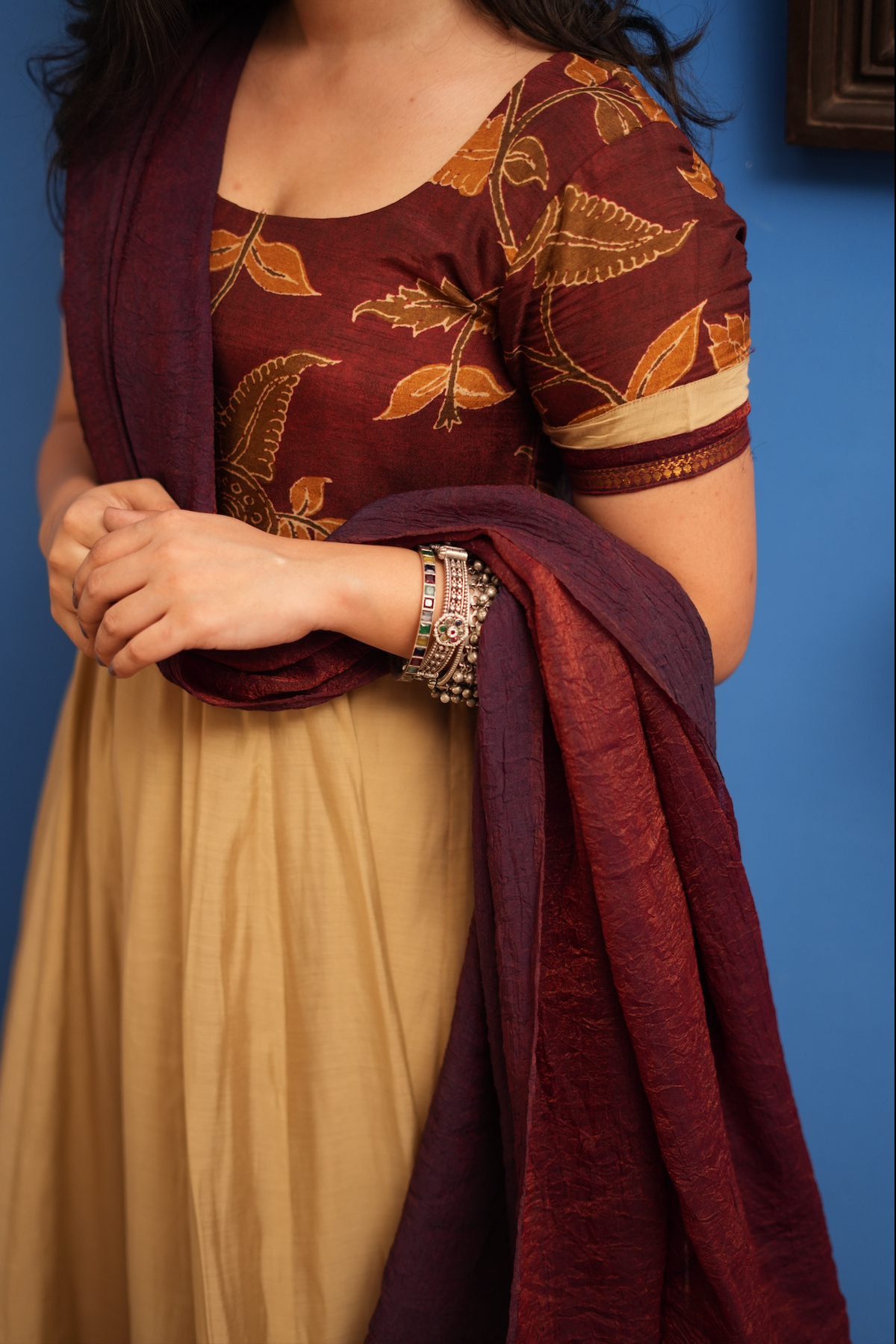 Swarna Leela – Dola Silk Anarkali with Maroon Dupatta