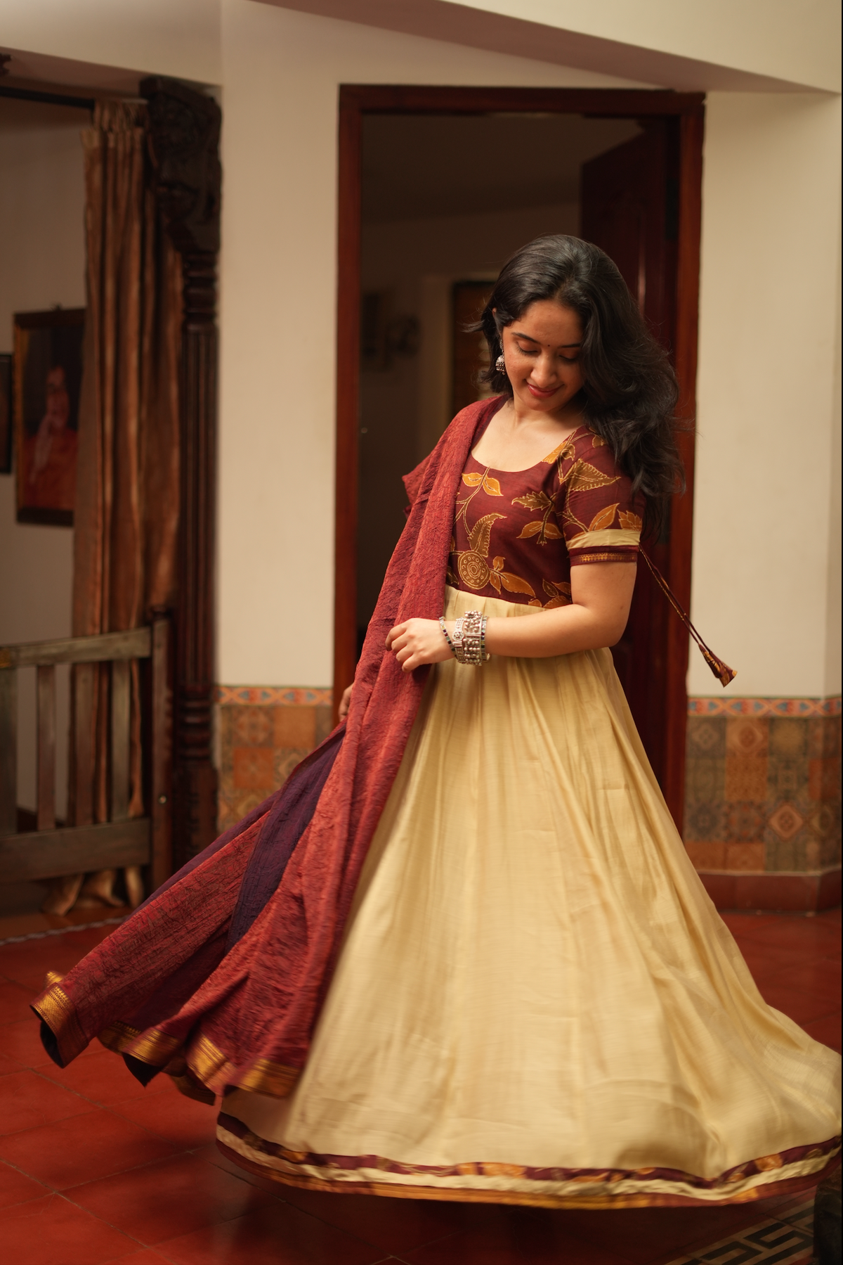 Swarna Leela – Dola Silk Anarkali with Maroon Dupatta