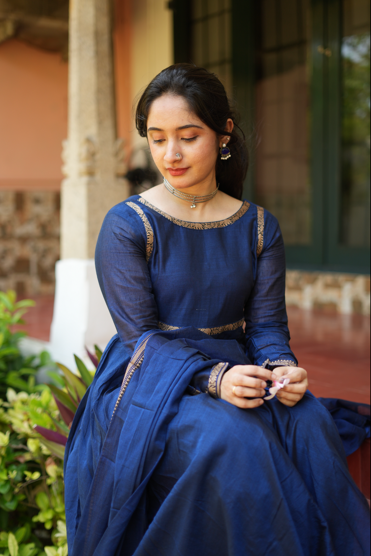 Indigo Grace – Blue Narayanpet Anarkali & Dupatta Set