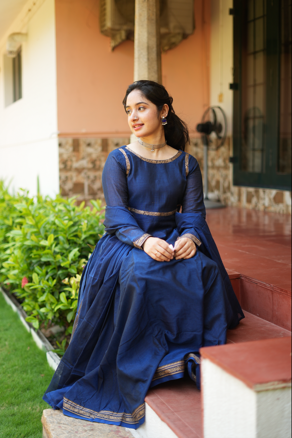Indigo Grace – Blue Narayanpet Anarkali & Dupatta Set