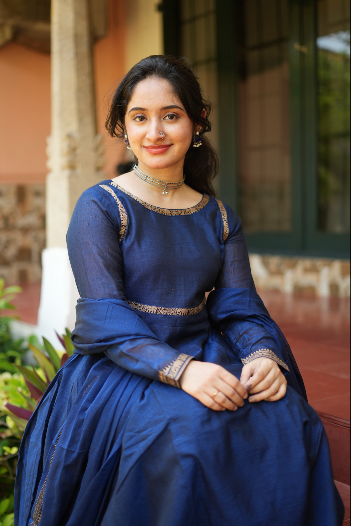 Indigo Grace – Blue Narayanpet Anarkali & Dupatta Set