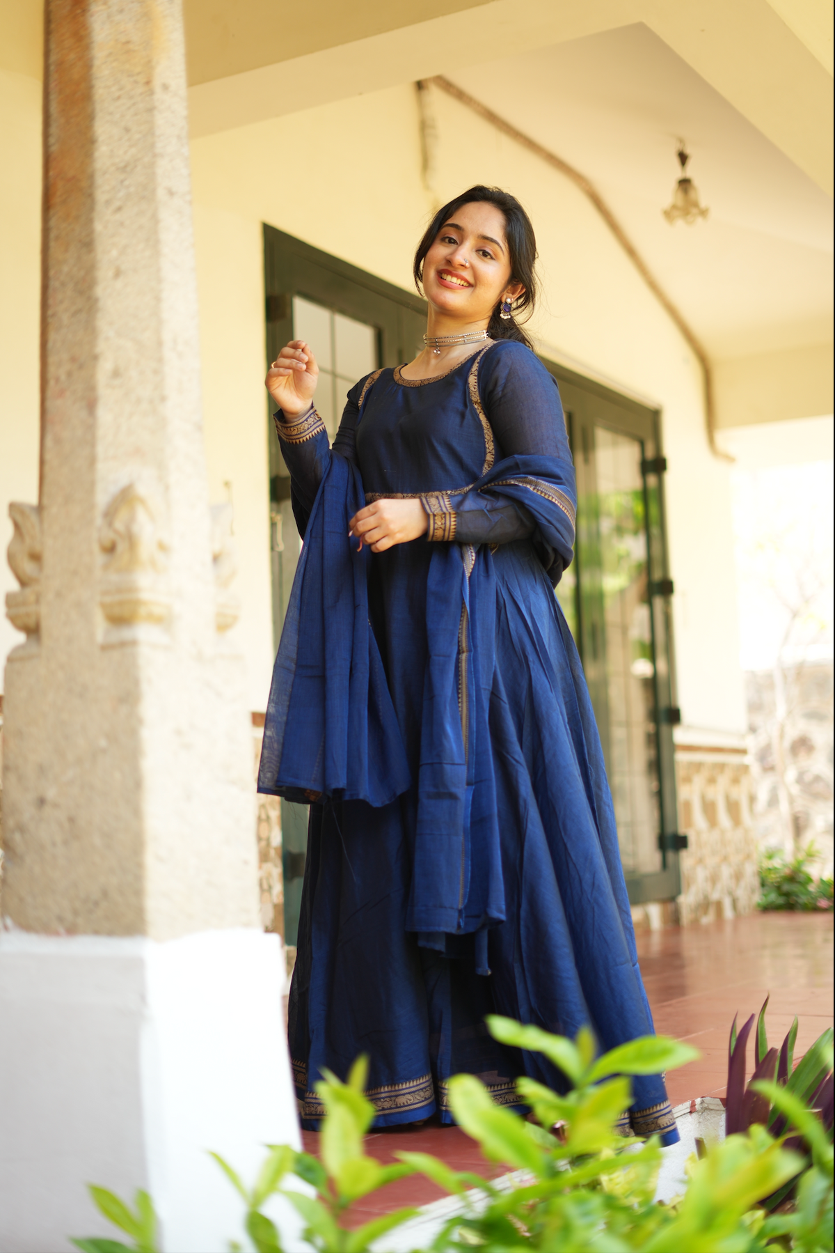 Indigo Grace – Blue Narayanpet Anarkali & Dupatta Set