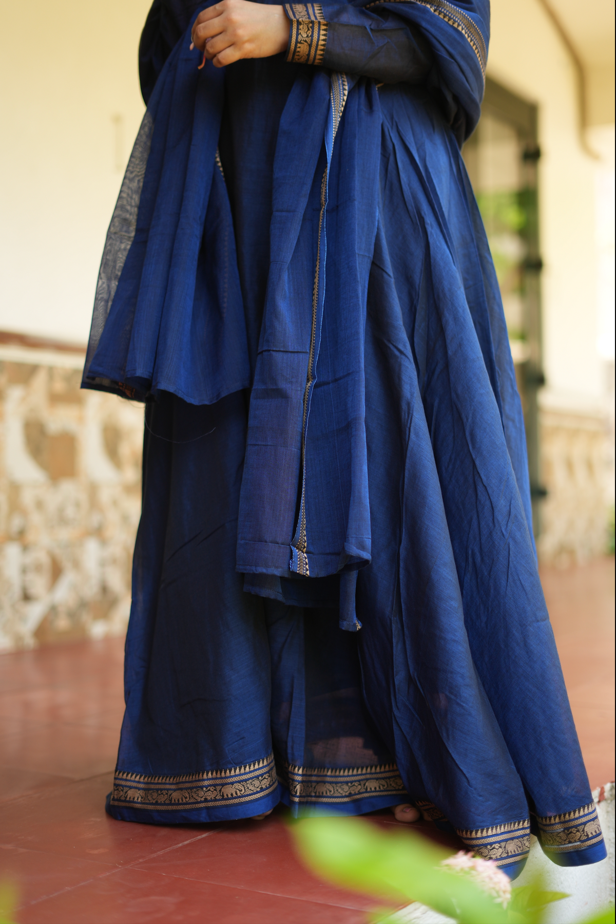 Indigo Grace – Blue Narayanpet Anarkali & Dupatta Set